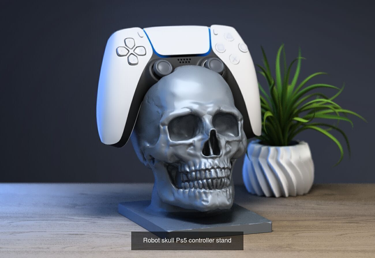 23 skull robot headphone stand sculpture ps5 controller 3D Model Collection_9