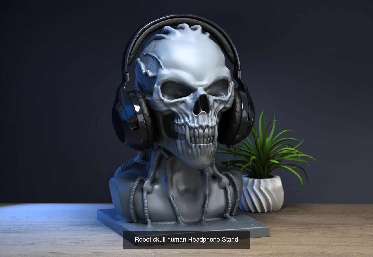 23 skull robot headphone stand sculpture ps5 controller 3D Model Collection_25