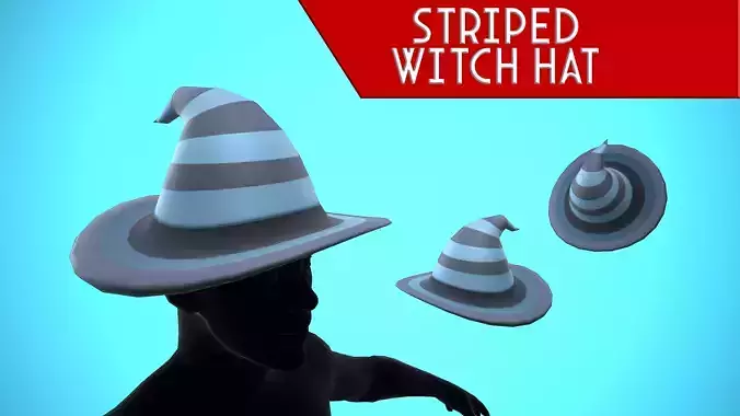 STRIPED WITCH HAT CARTOON STYLIZED Low-poly 3D model