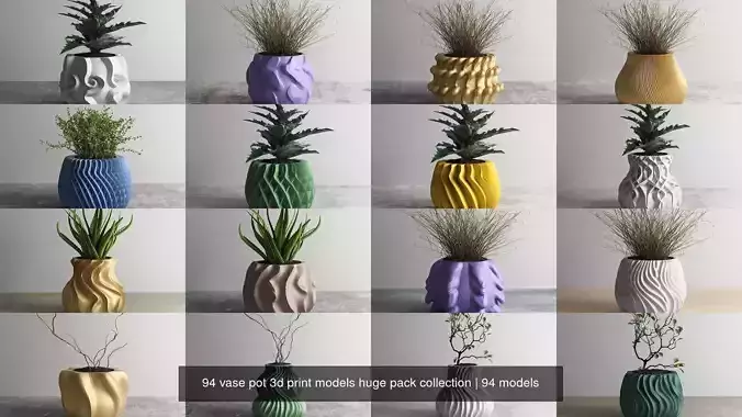 94 vase pot 3d print models huge pack collection 