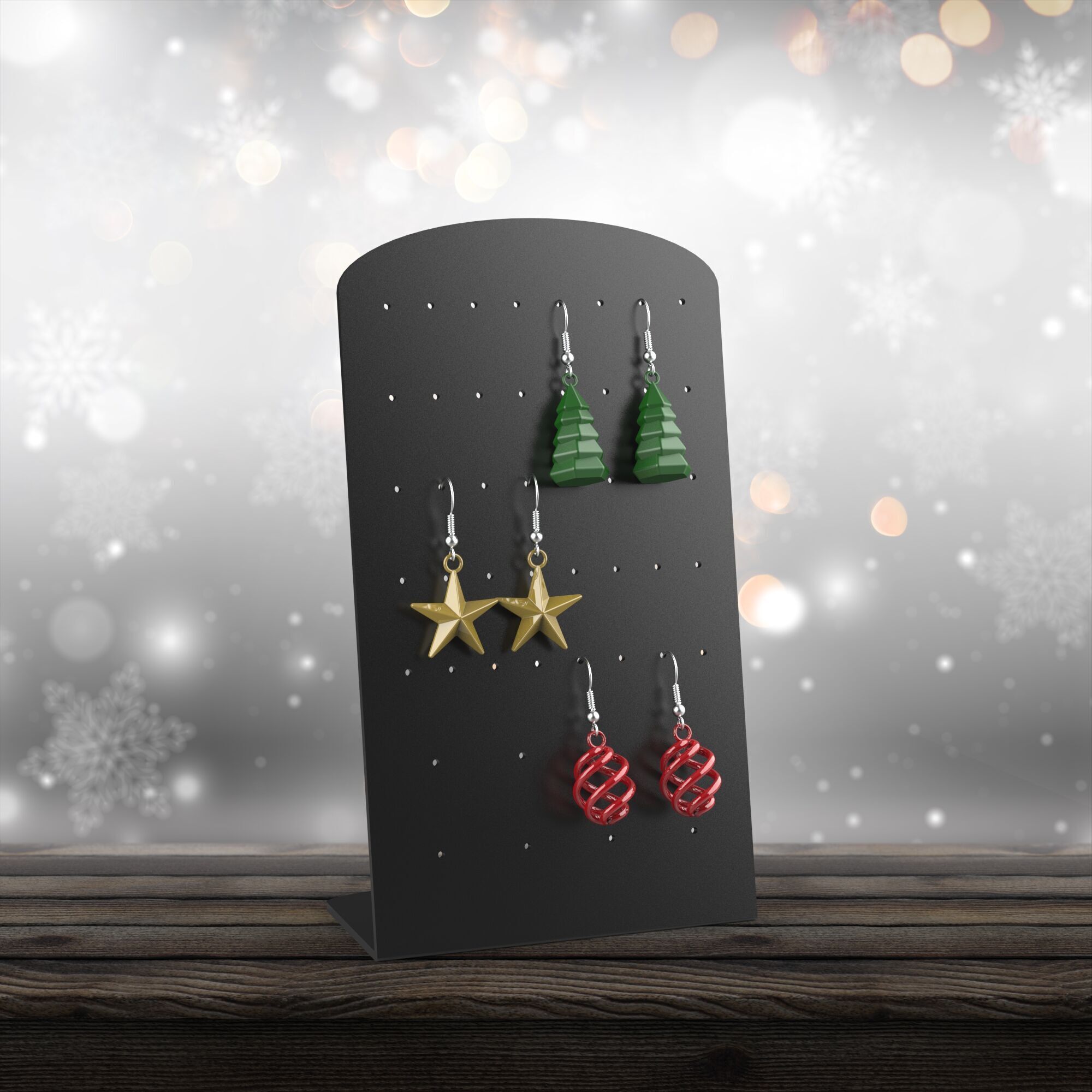 3D Christmas Earrings Set - 3 pairs of Bundle - Dangle Earring 3D print model_4