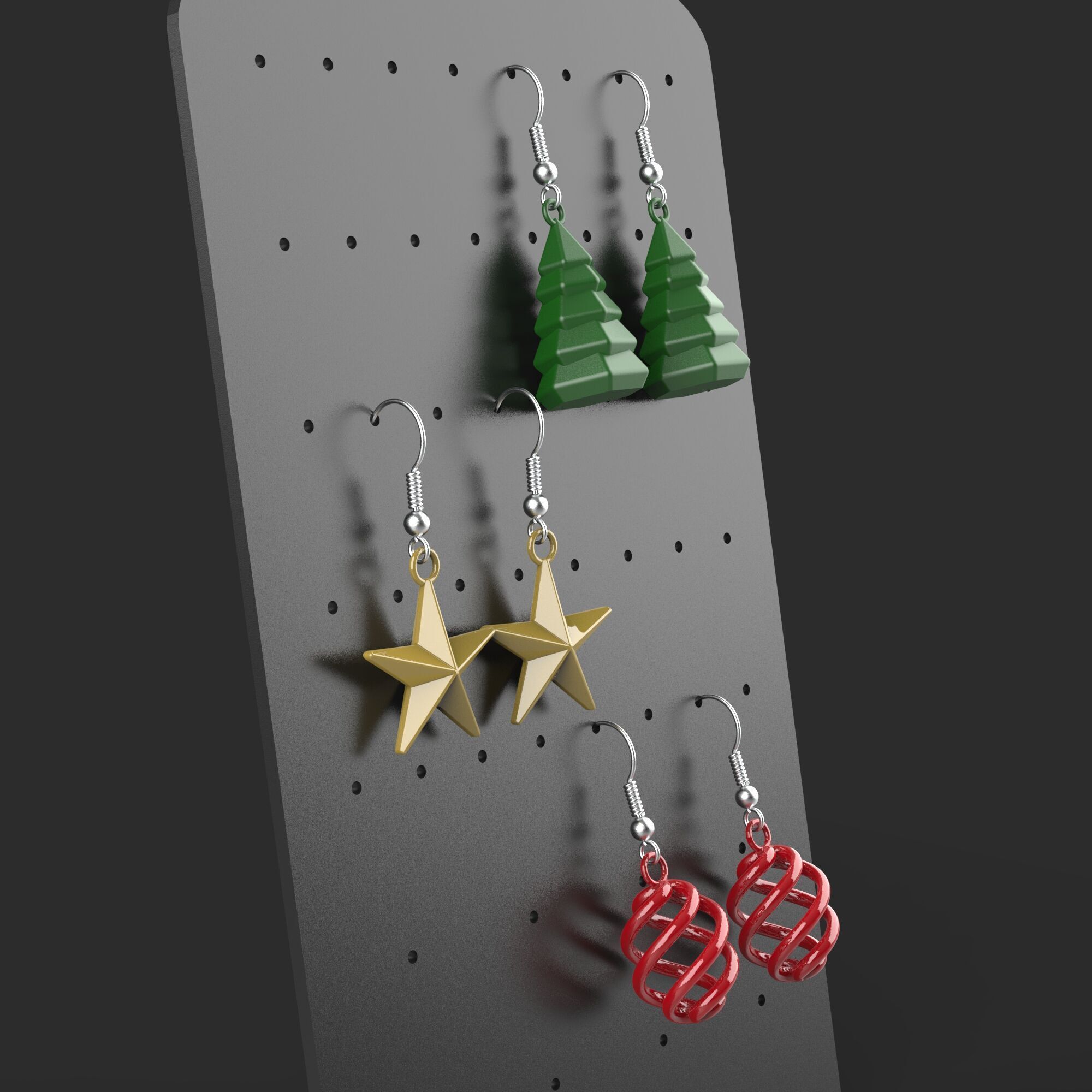 3D Christmas Earrings Set - 3 pairs of Bundle - Dangle Earring 3D print model_2