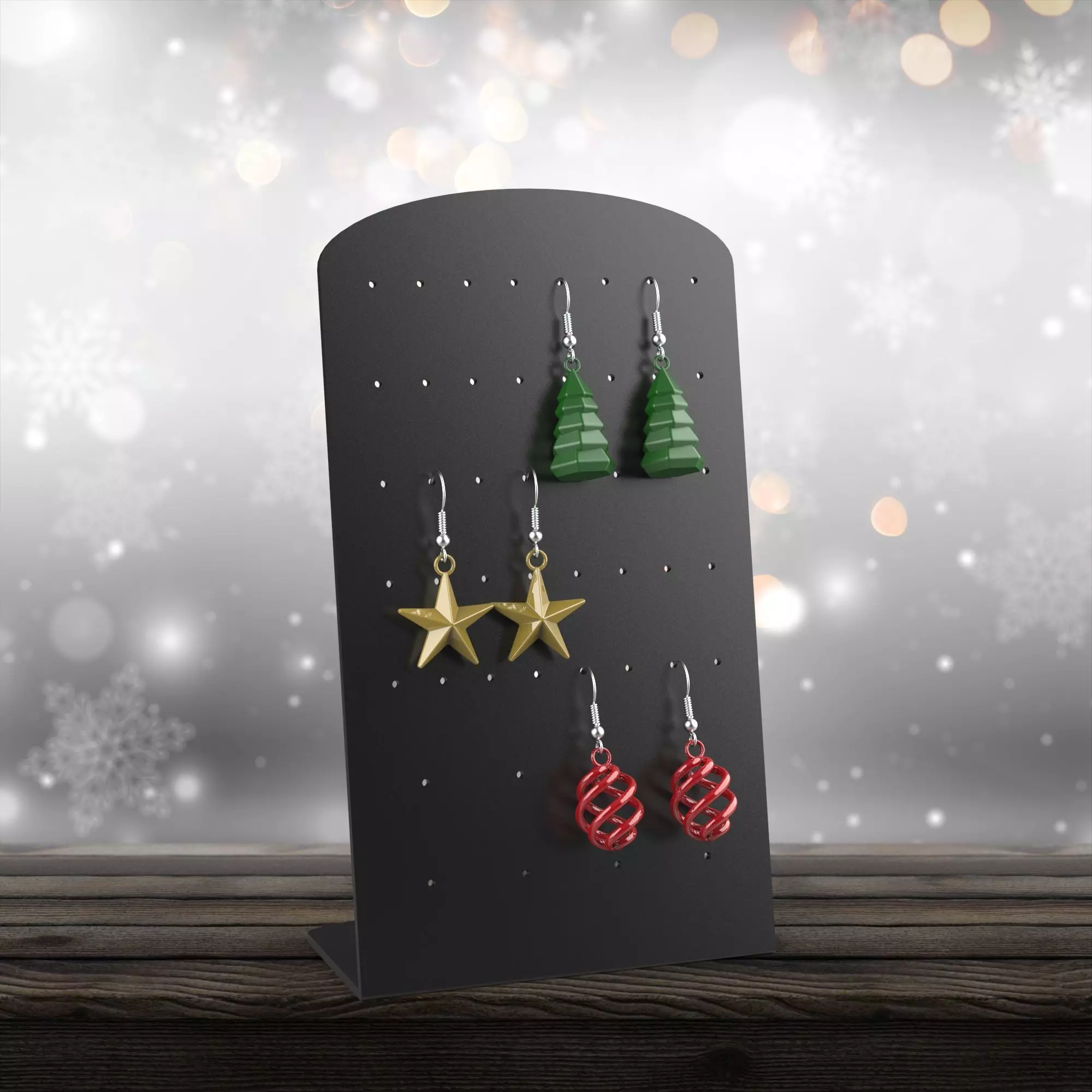 3D Christmas Earrings Set - 3 pairs of Bundle - Dangle Earring 3D print model_0