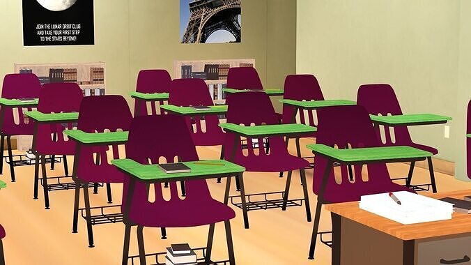 School Class Room Low-Poly 3D Model Low-poly 3D model