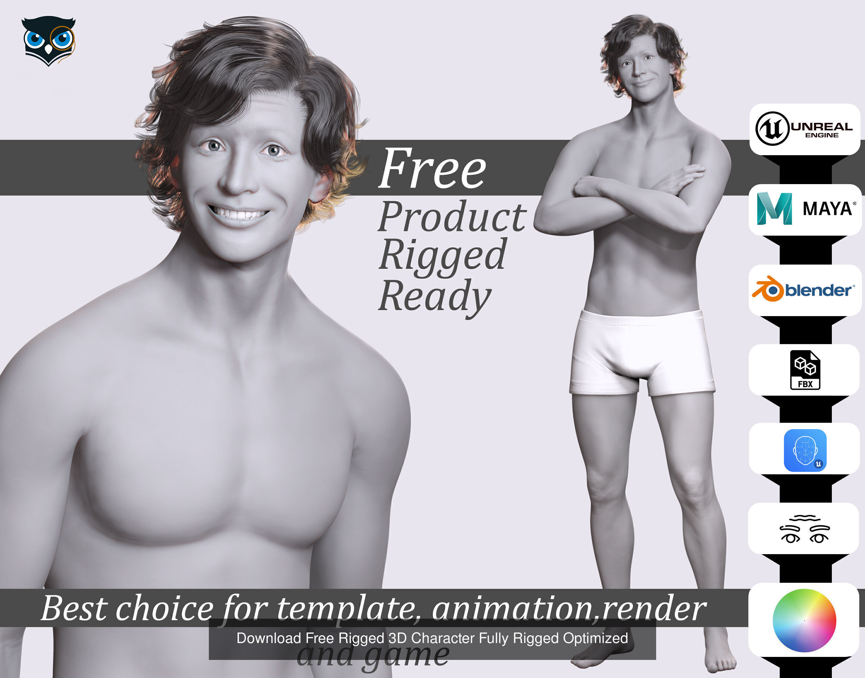 Realistic Male Body Perfect Base Shape Low-poly 3D model 3D Model Collection_4