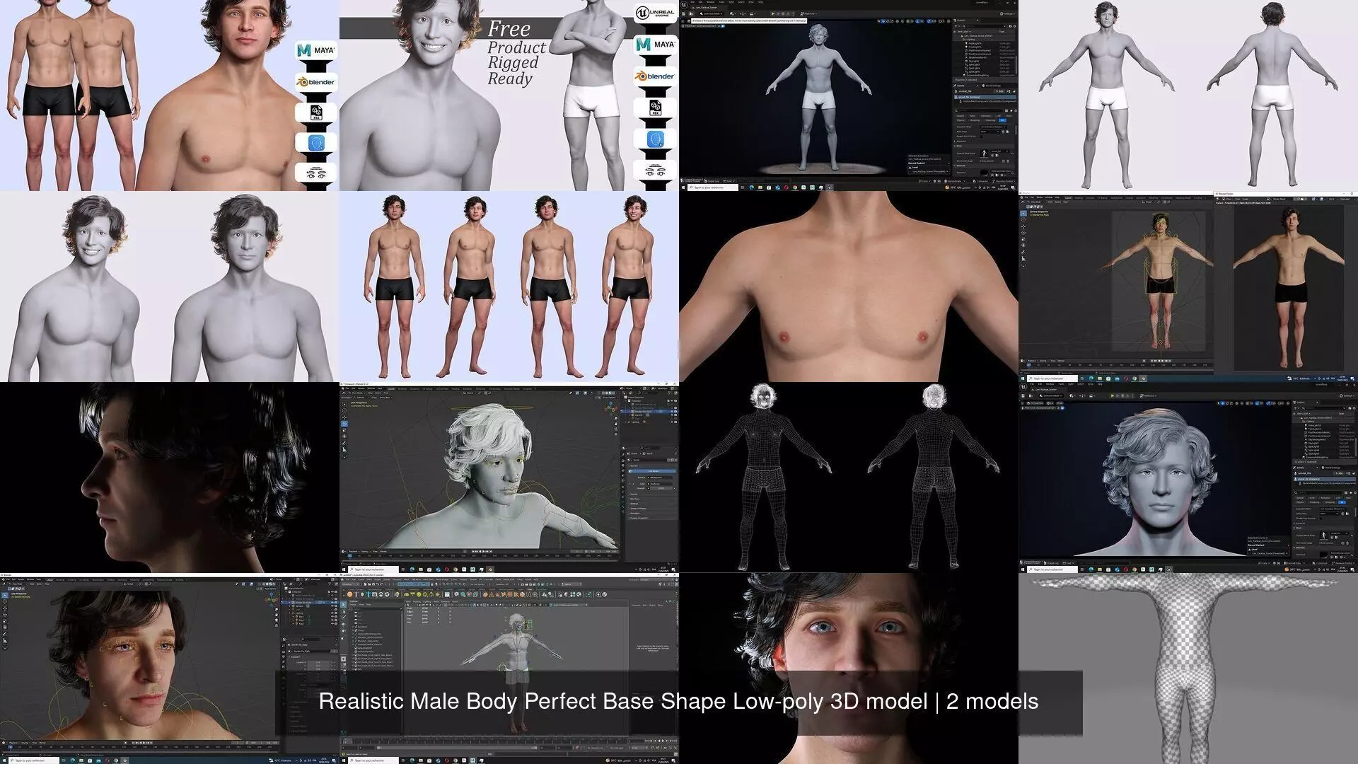 Realistic Male Body Perfect Base Shape Low-poly 3D model 3D Model Collection_1