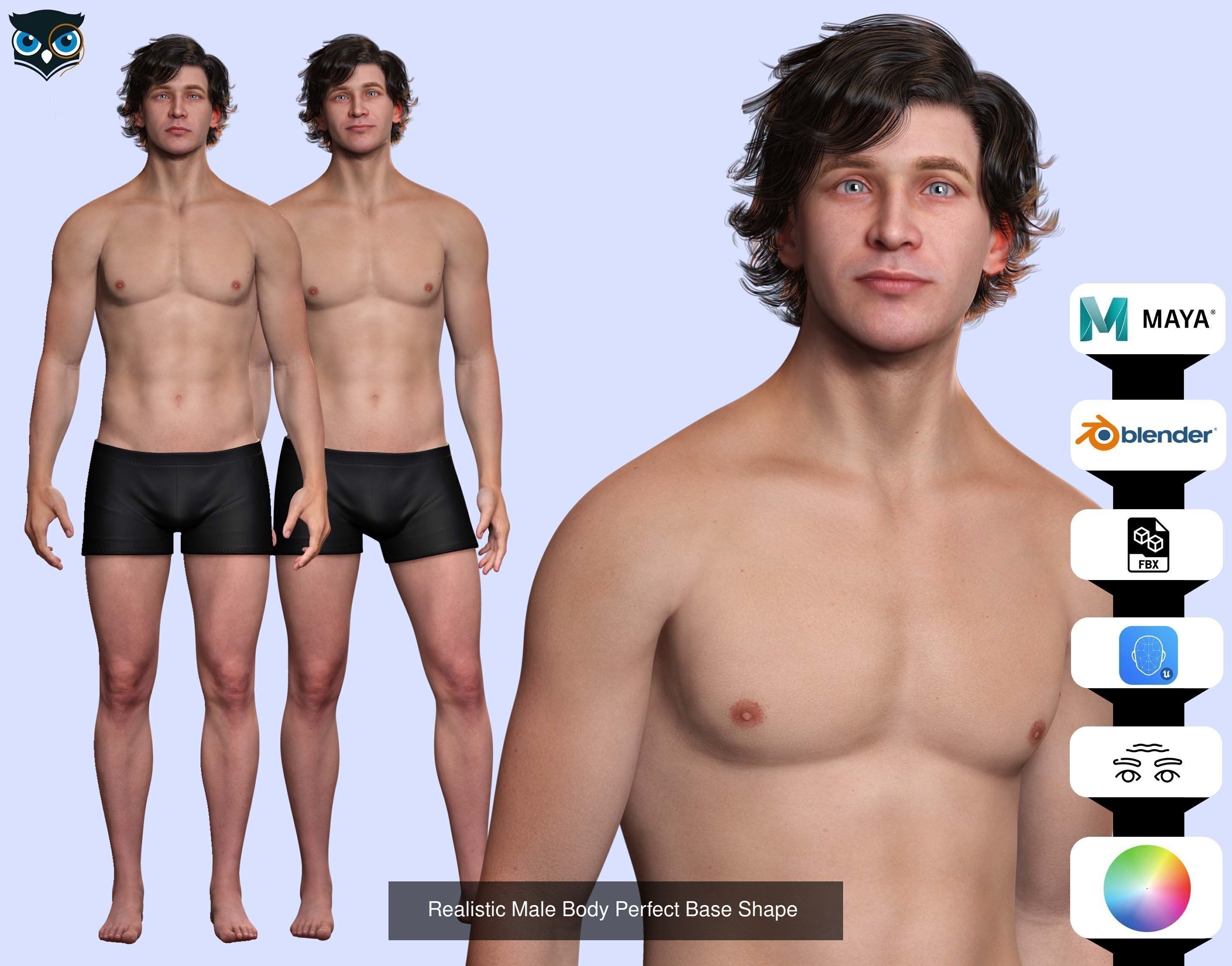 Realistic Male Body Perfect Base Shape Low-poly 3D model 3D Model Collection_2