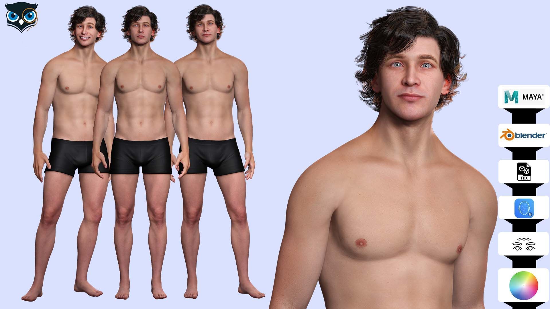 Realistic Male Body Perfect Base Shape Low-poly 3D model 3D Model Collection_3