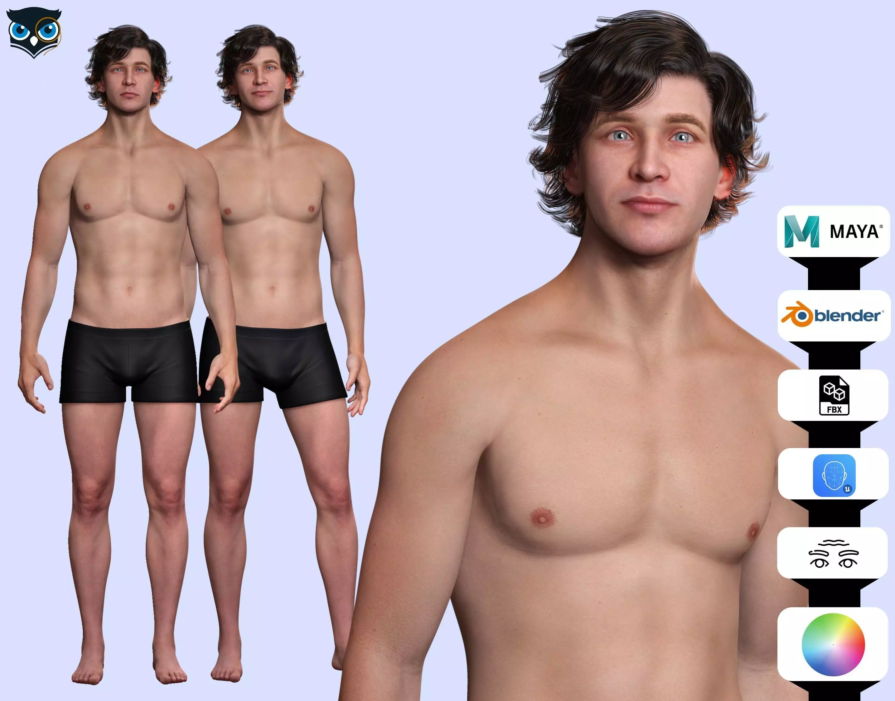 Realistic Male Body Perfect Base Shape Low-poly 3D model 3D Model Collection_0