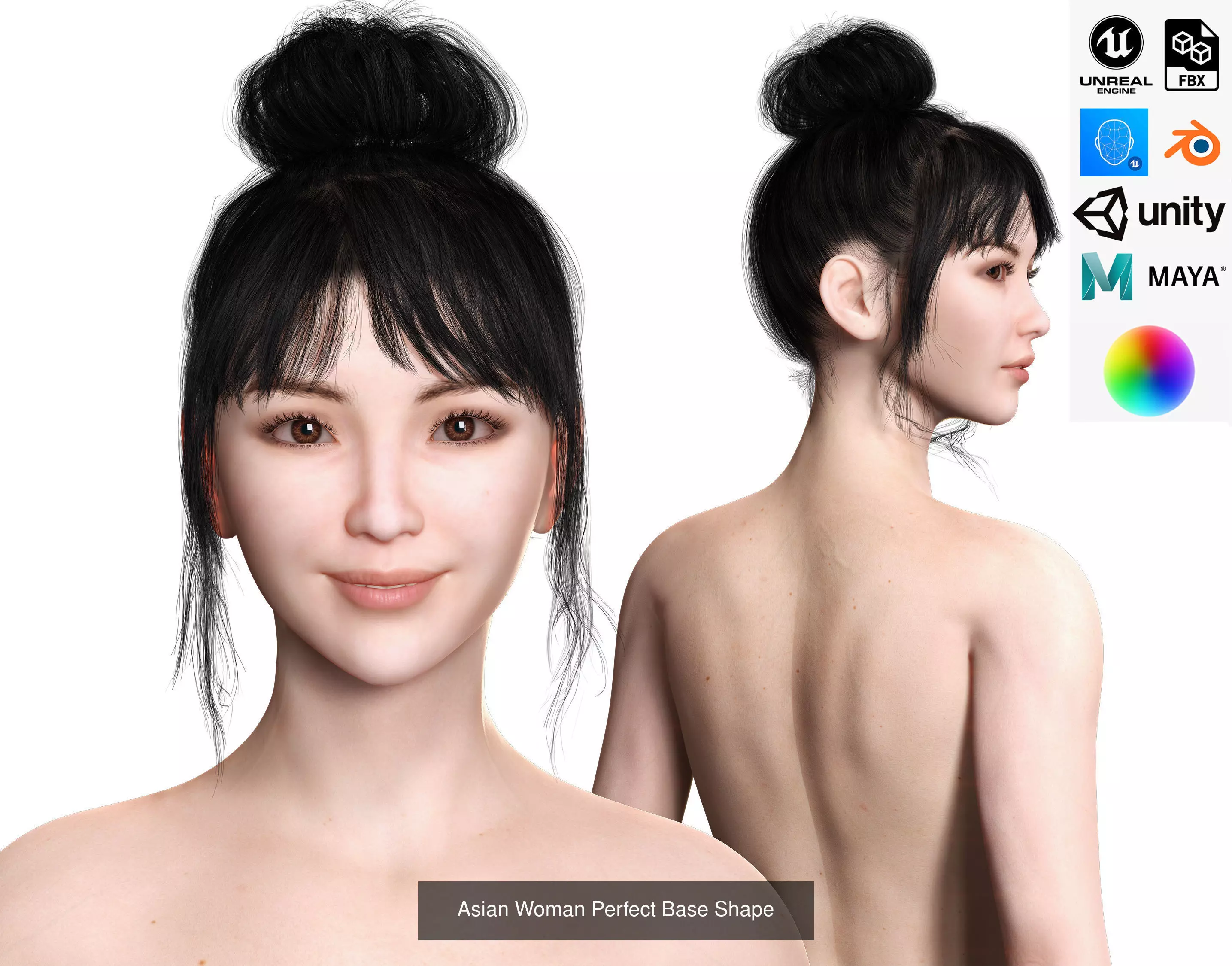Asian Woman Perfect Base Shape Low-poly 3D model 3D Model Collection_0