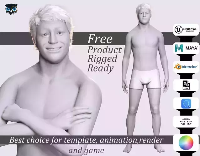 Free Rigged 3D Male Character Game Animation Ready Free low-poly 3D model