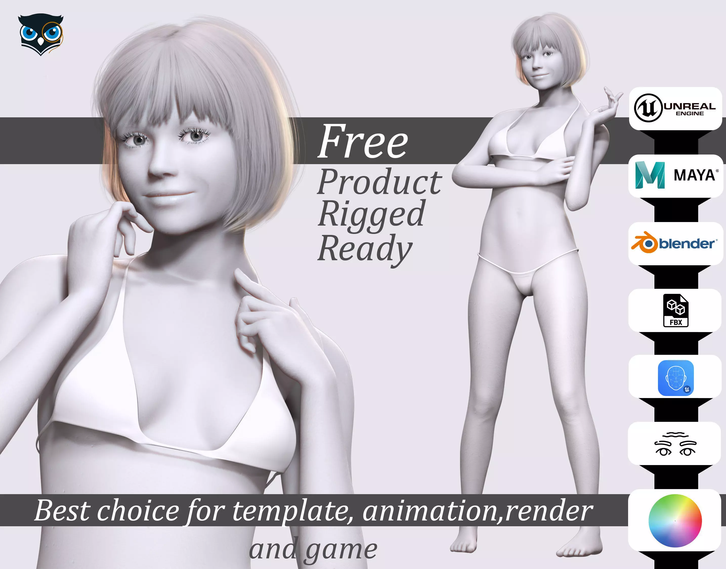 Free Rigged Female 3D Character Game Animation Ready Free low-poly 3D model_0