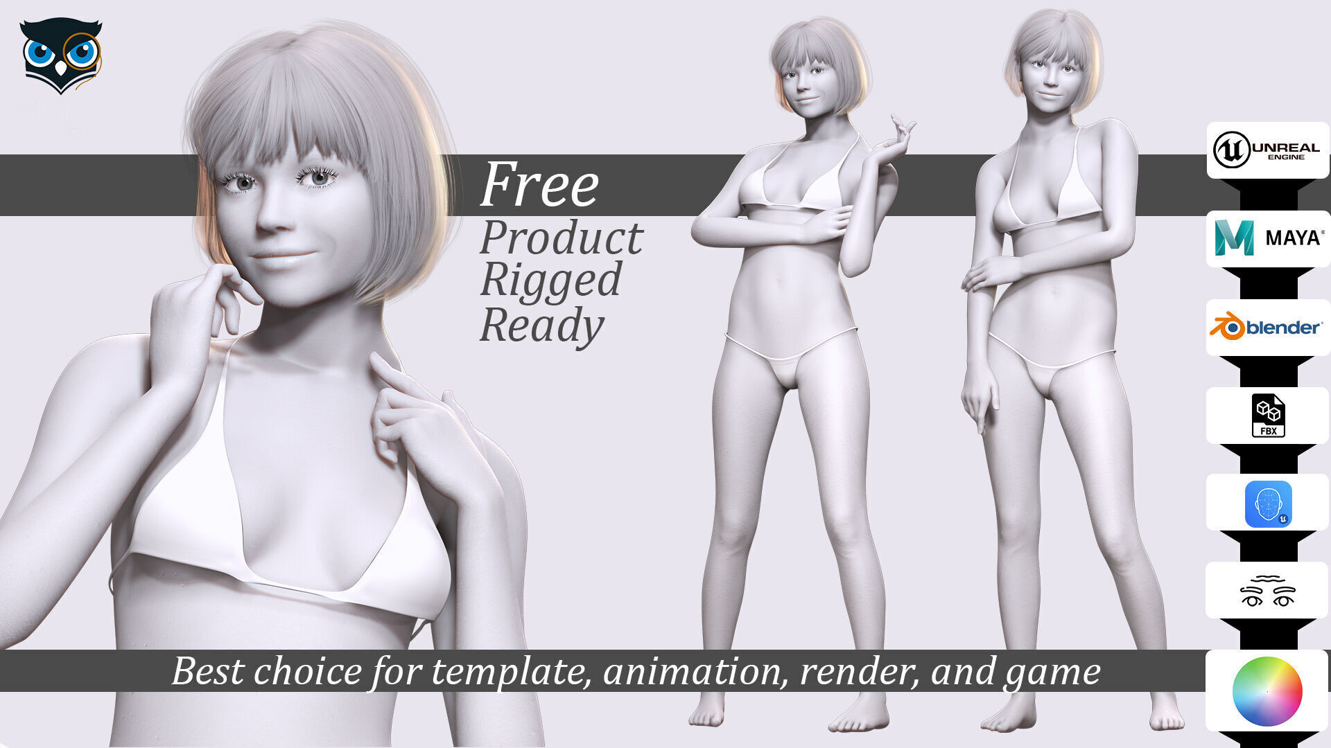 Free Rigged Female 3D Character Game Animation Ready Free low-poly 3D model_1