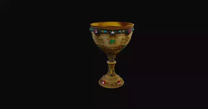 Ancient Mythical Goblet with Intricate Gemstone Inlays