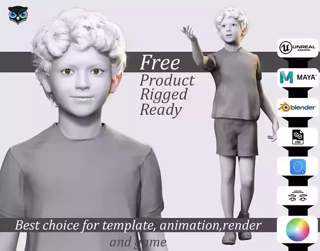 Realistic 3D Child Character Free Ready for Animation Free low-poly 3D model