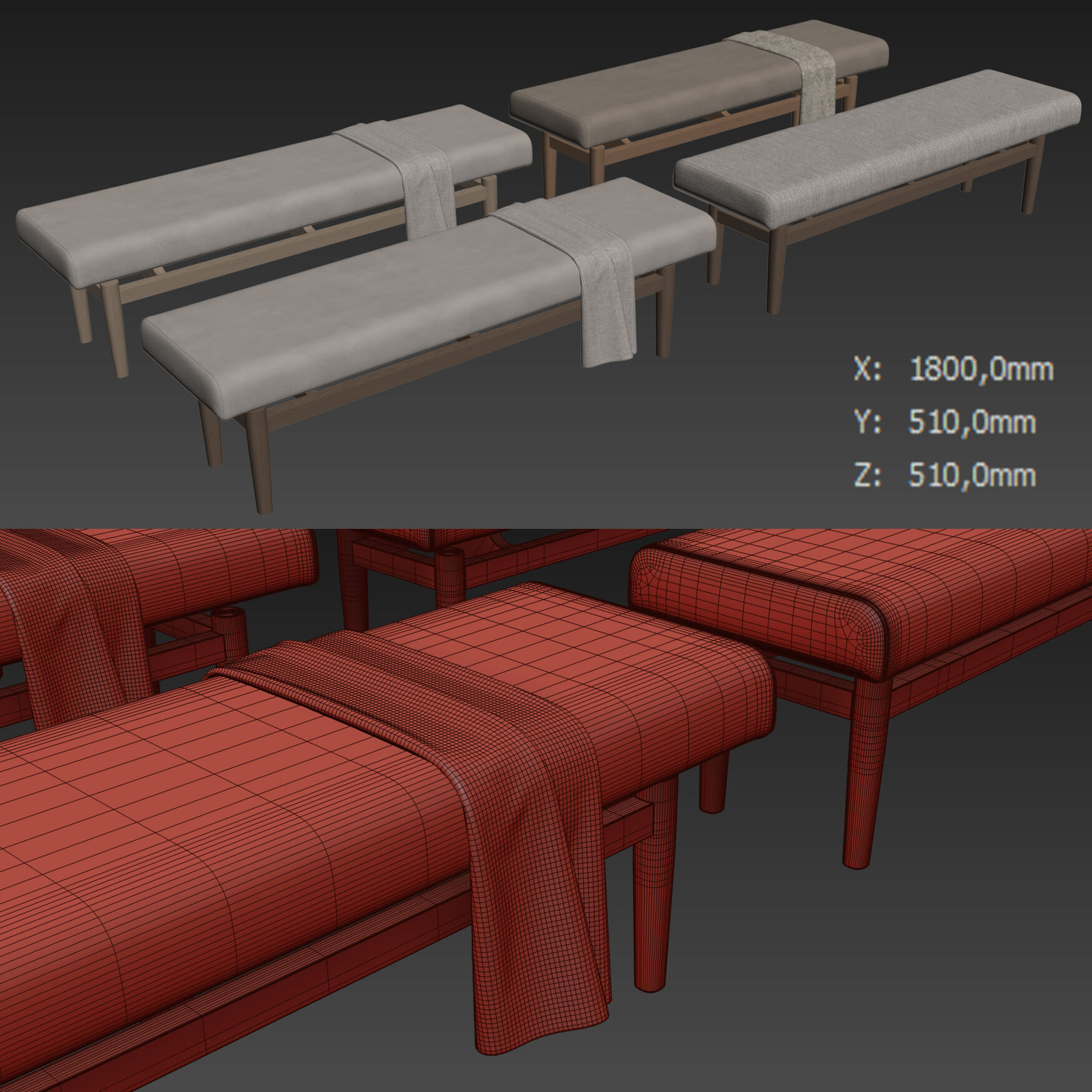 Upholstered Bench By Corcovado Design 3D model_5