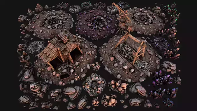 Mine Quarry Crane Industrial Set Crystal Ore