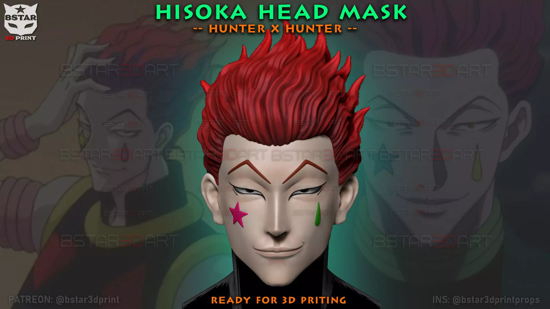 Hisoka Head Wearable Cosplay - Hunter X Hunter Anime 3D print model