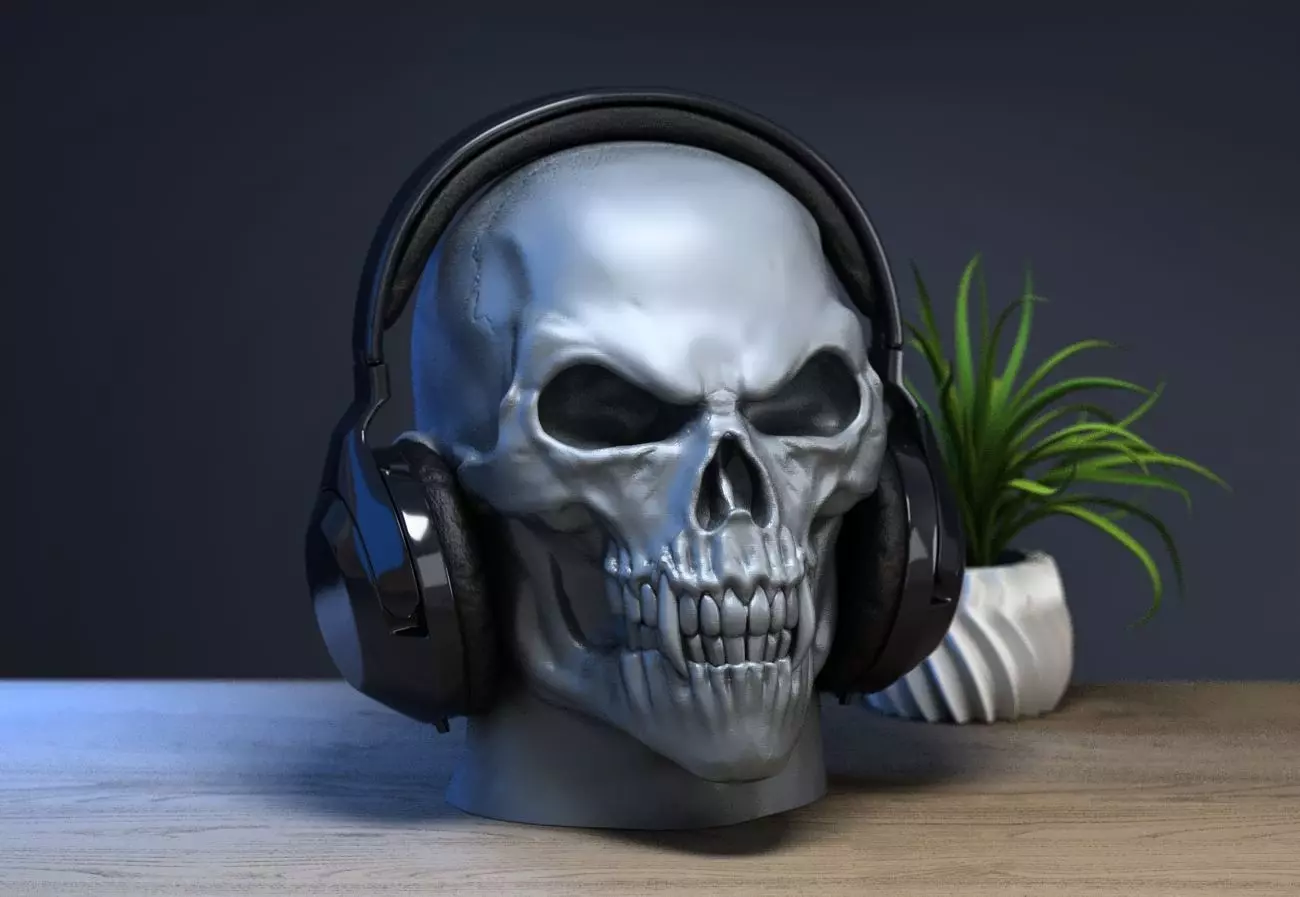Robot skull human Headphone Stand 3D print model_0