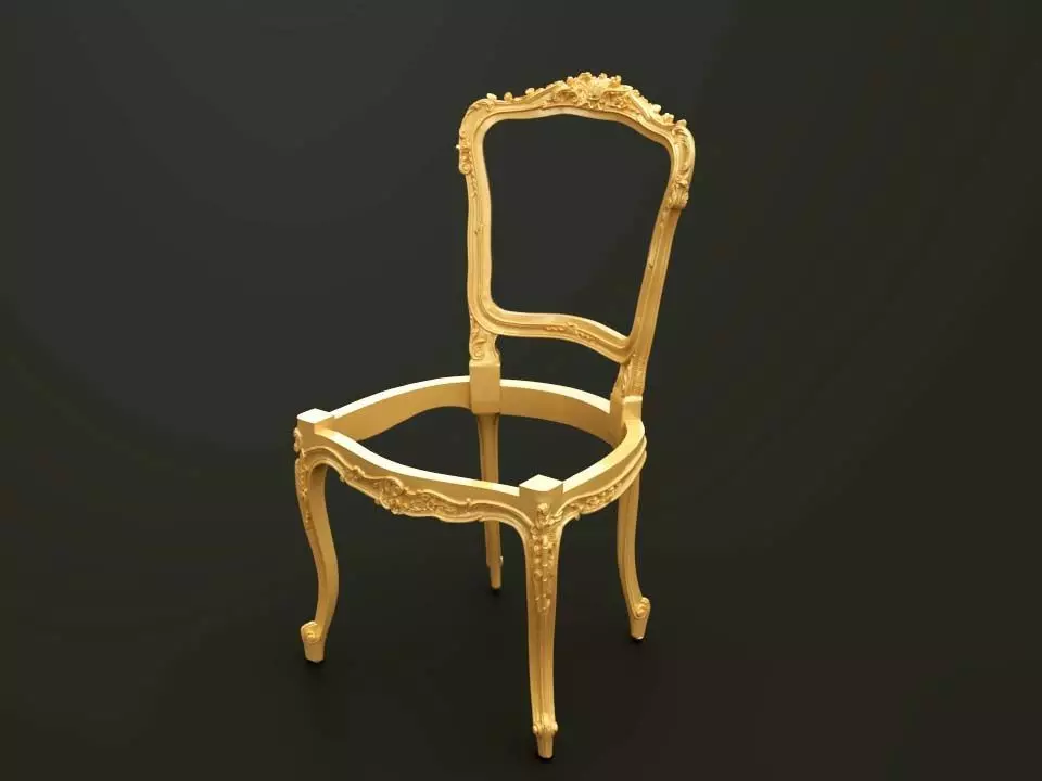 Classic Baroque Style Wooden Chair Base for CNC 3D model_0