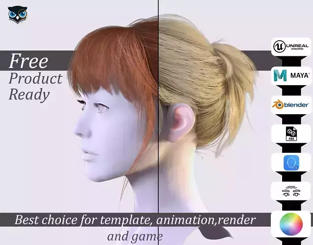 Next-Gen 3D Female Bun Bangs Hairstyle PBR Real-Time Ready