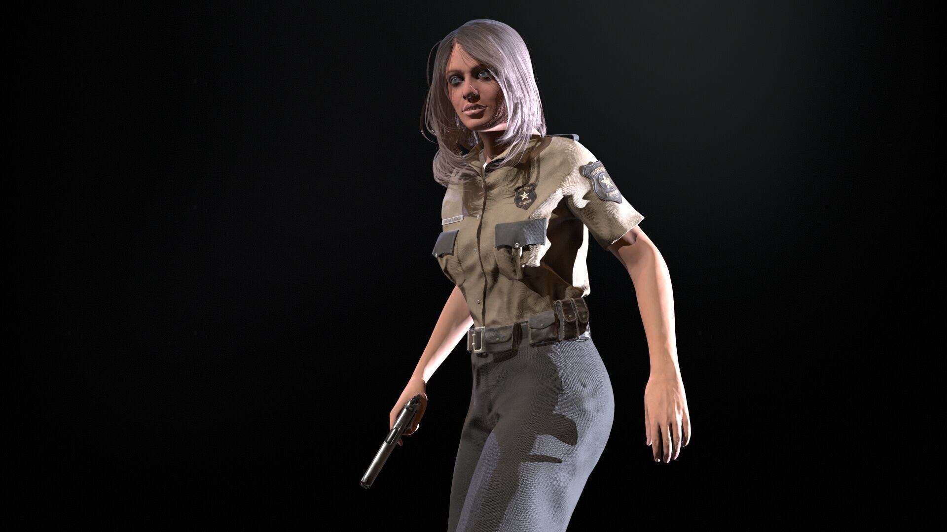 Police Woman Low-poly 3D model_7