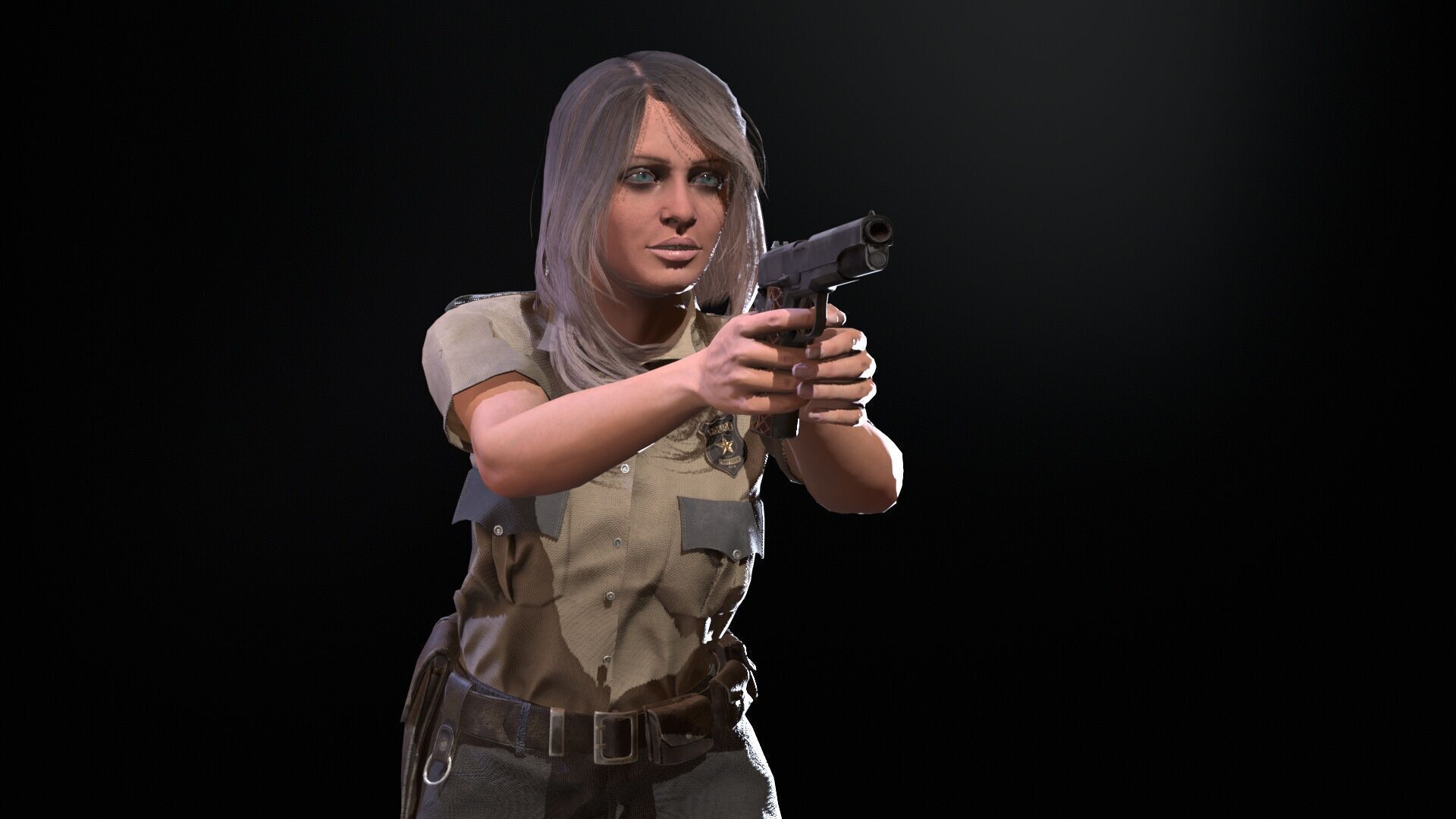 Police Woman Low-poly 3D model_10
