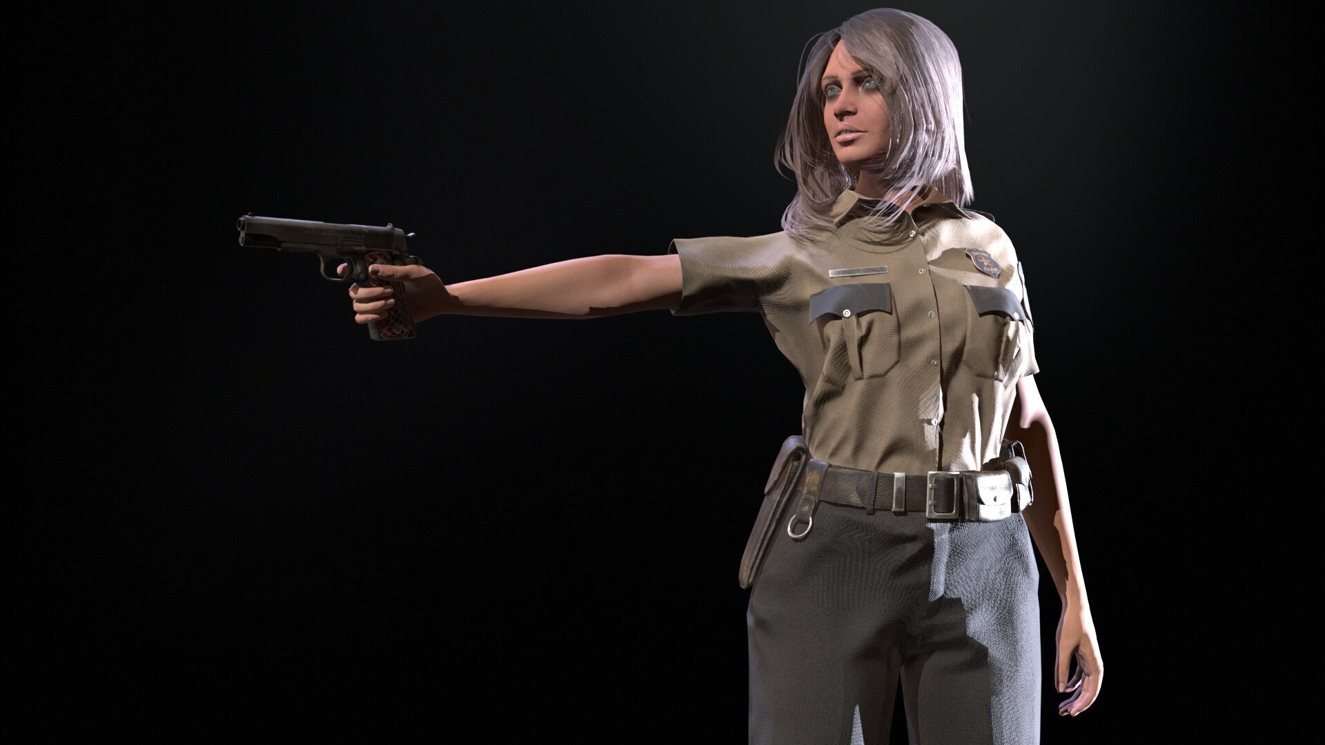 Police Woman Low-poly 3D model_8
