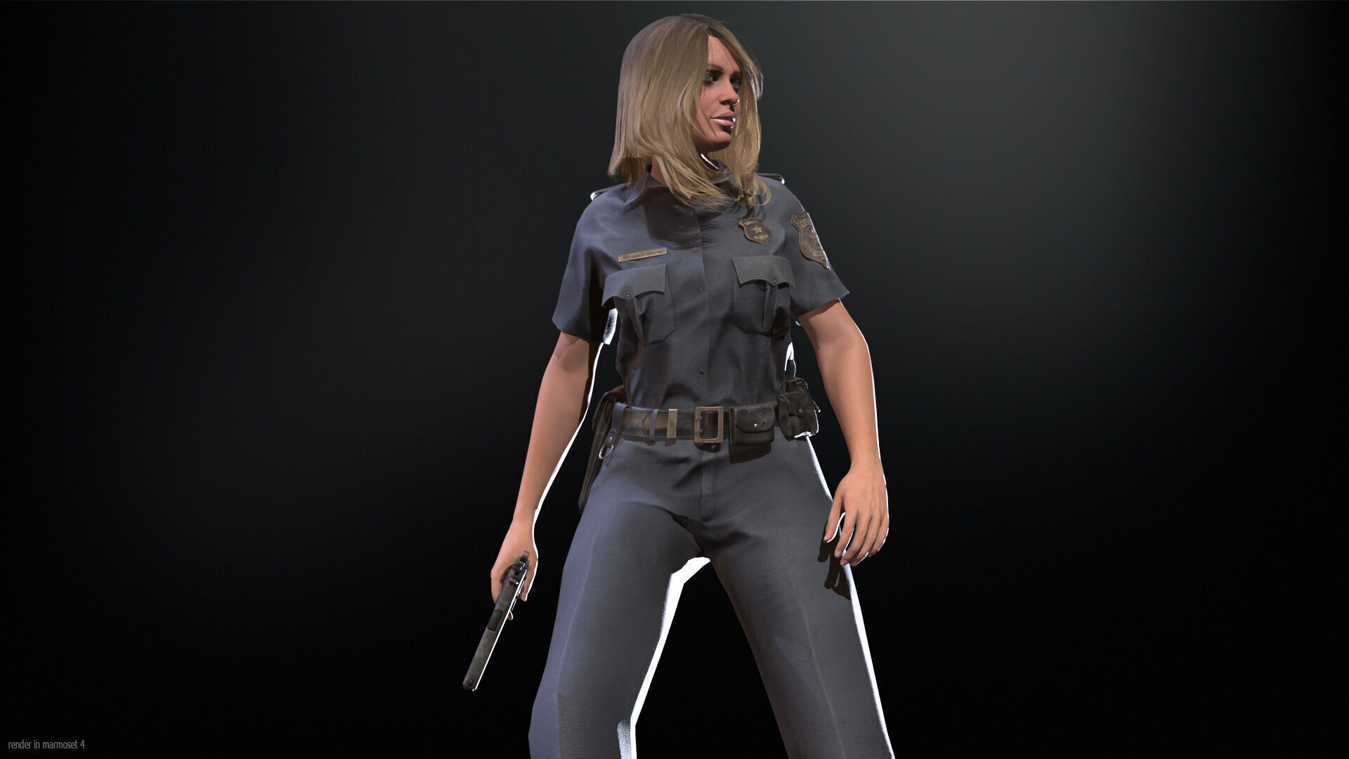 Police Woman Low-poly 3D model_9
