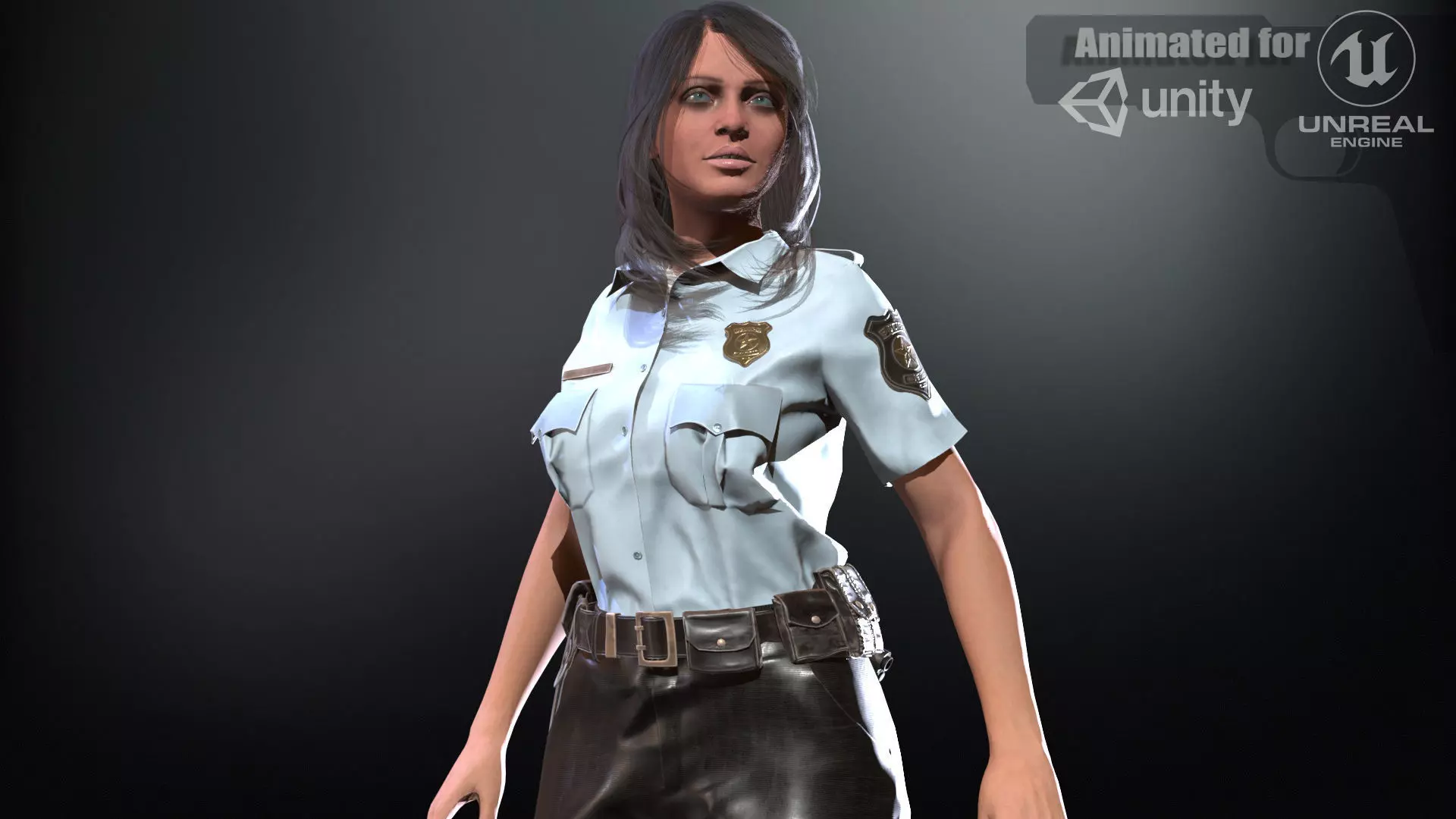 Police Woman Low-poly 3D model_0