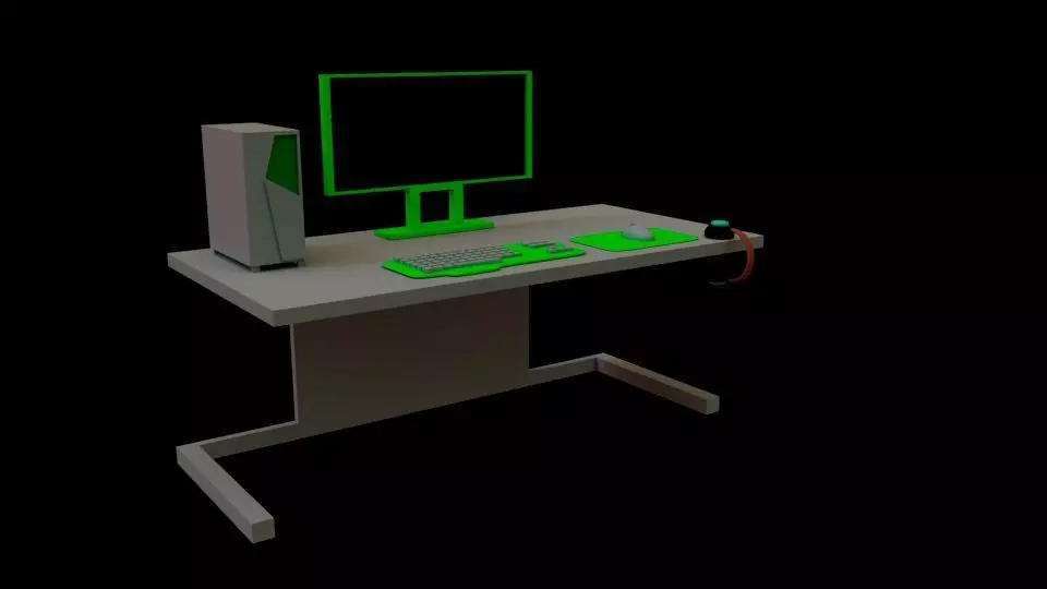 Pc work shop low poly Low-poly 3D model_0