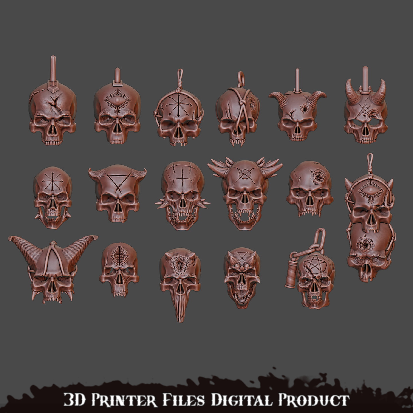 Chaos Space Marines Skulls Set 3D print model_7