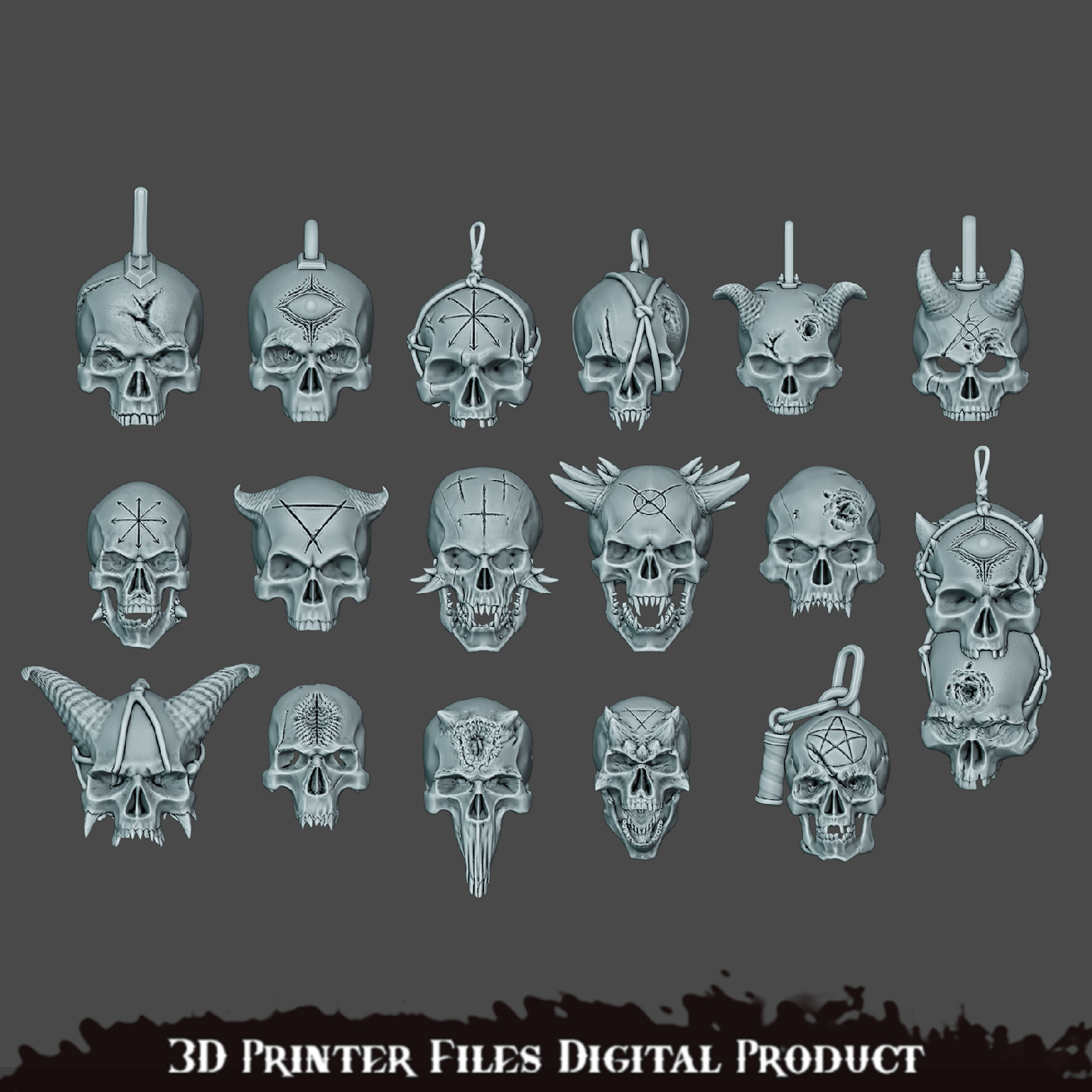 Chaos Space Marines Skulls Set 3D print model_3