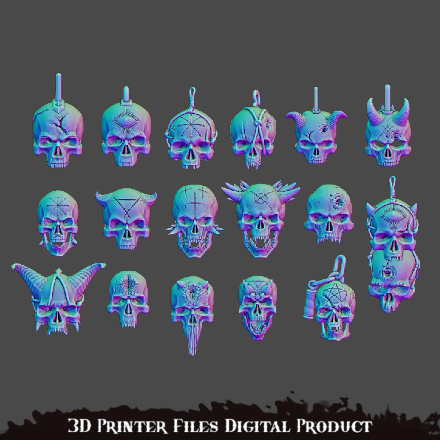 Chaos Space Marines Skulls Set 3D print model_8