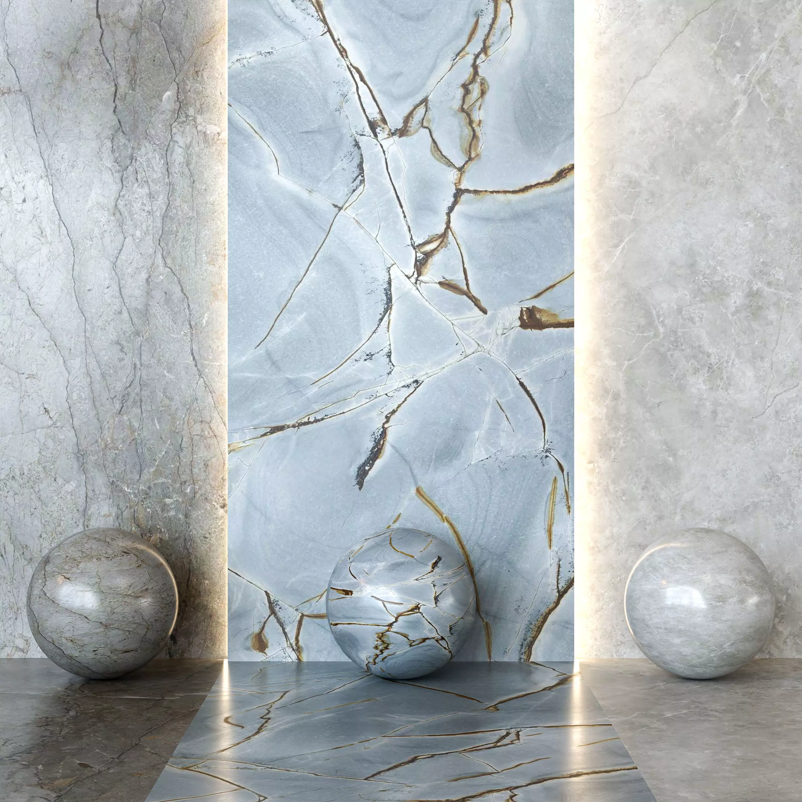 Porcelanosa Xtone 3 in1 Tile Set - Blue Roma Marble Look Texture_0