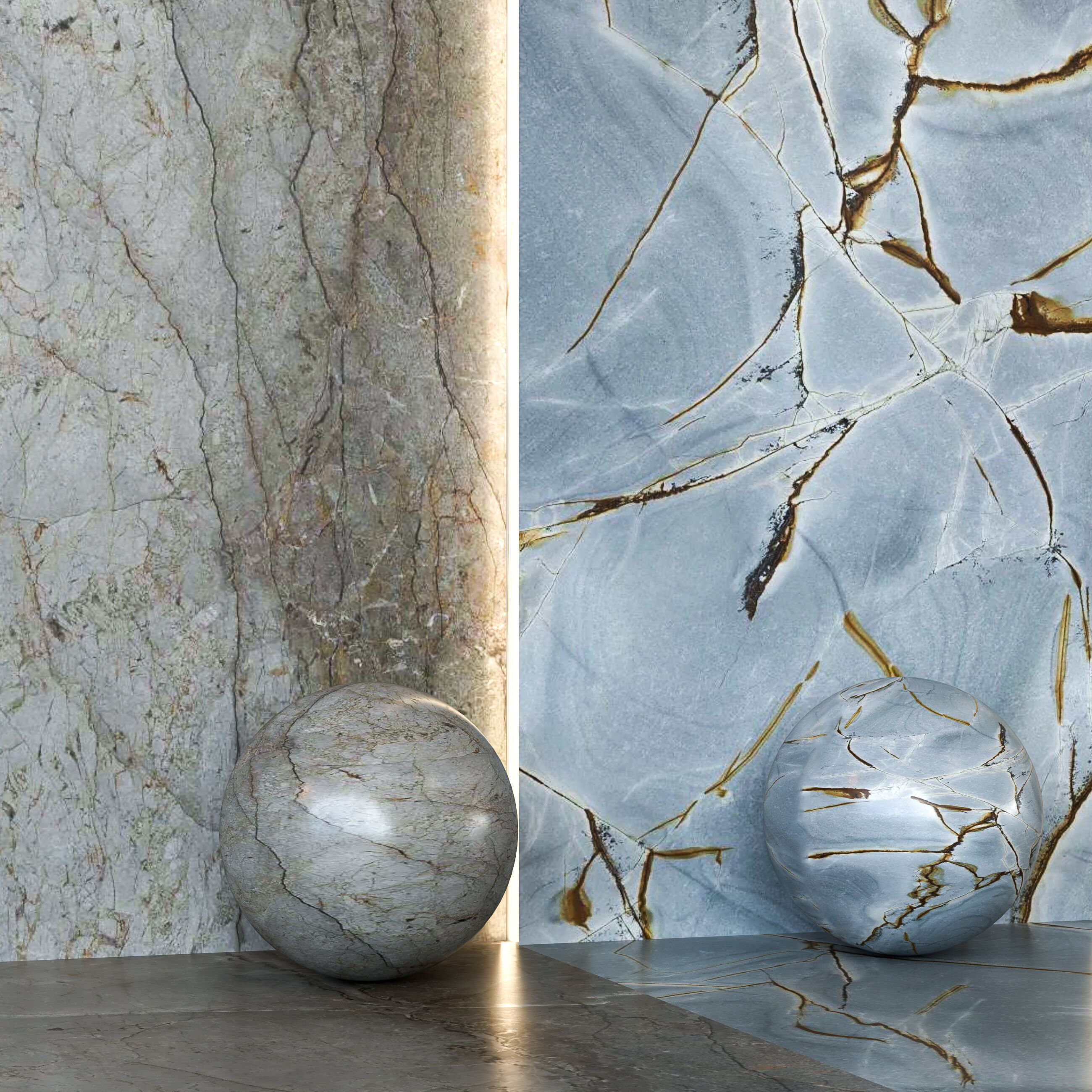 Porcelanosa Xtone 3 in1 Tile Set - Blue Roma Marble Look Texture_2