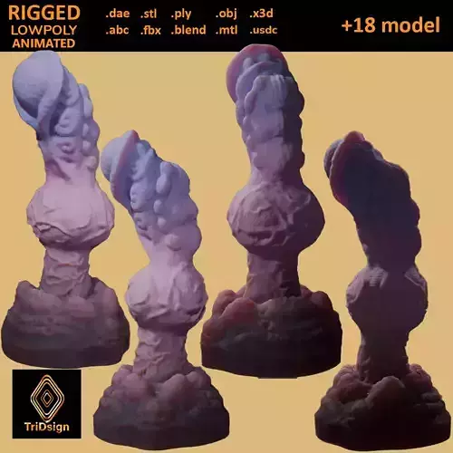 Xhor Alien Penis Rigged Low Poly and Highpoly Low-poly 3D model