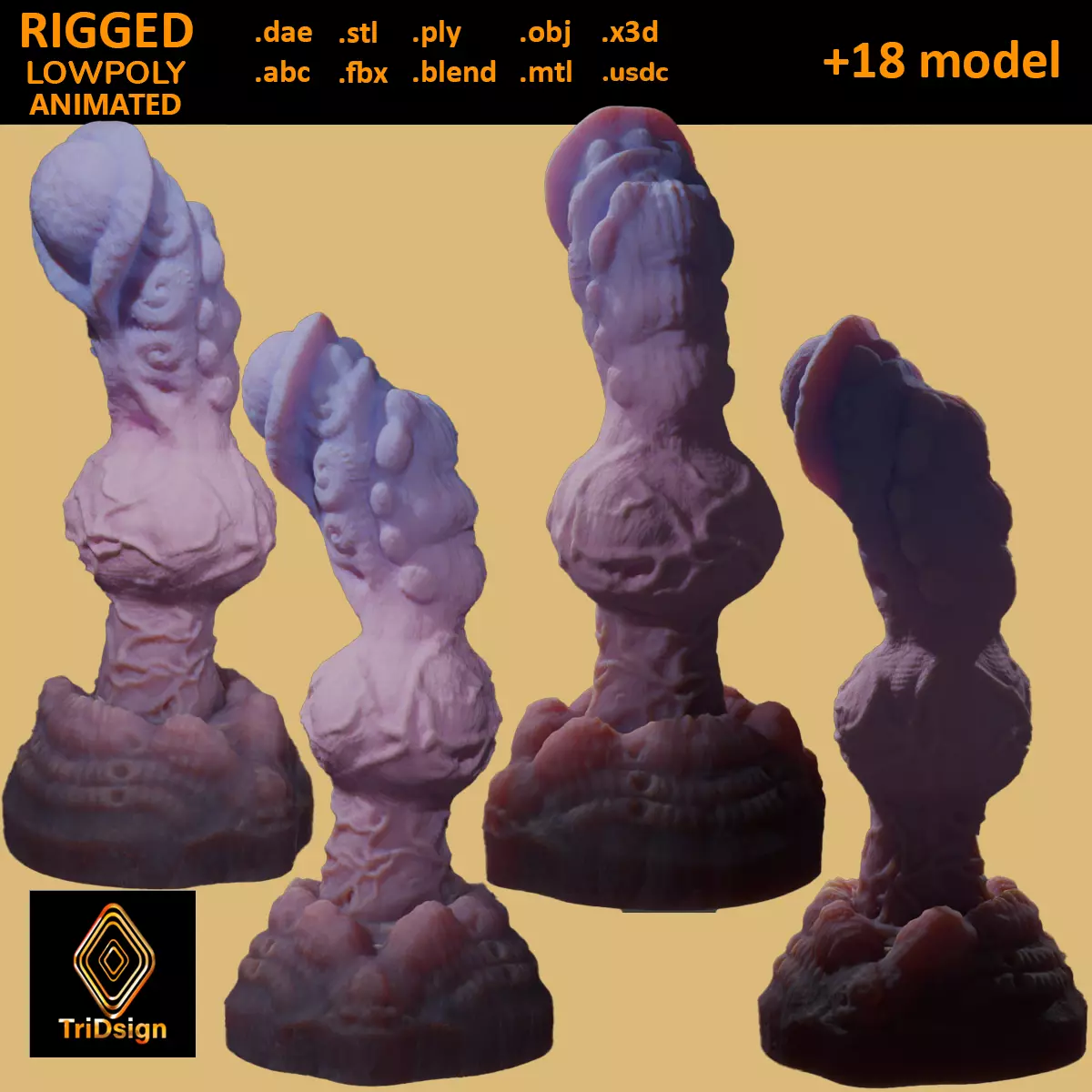 Xhor Alien Penis Rigged Low Poly and Highpoly Low-poly 3D model_0