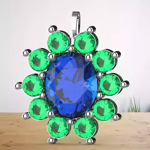 flower pendant and blue sapphire and green garnet mix 3D print model
