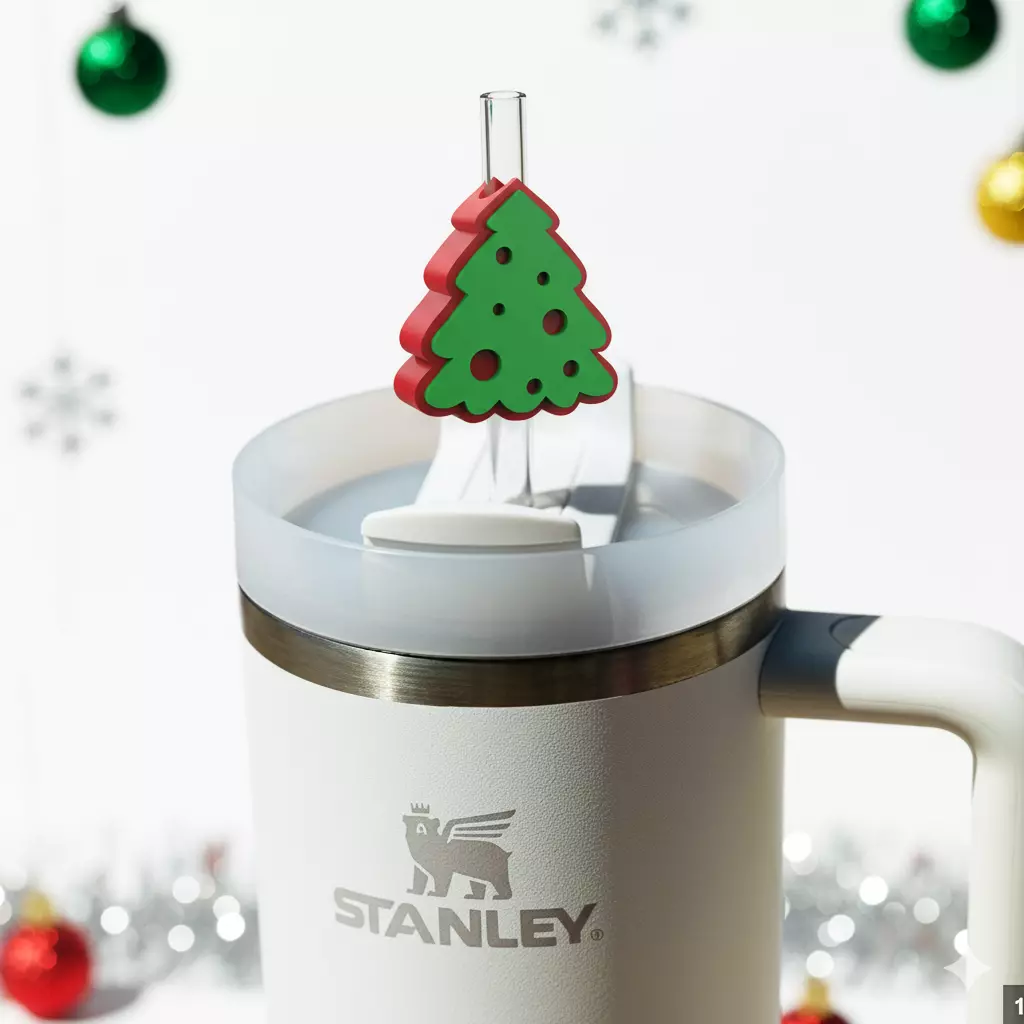 Christmas Straw Topper - Christmas Tree - 10mm 3D print model_4