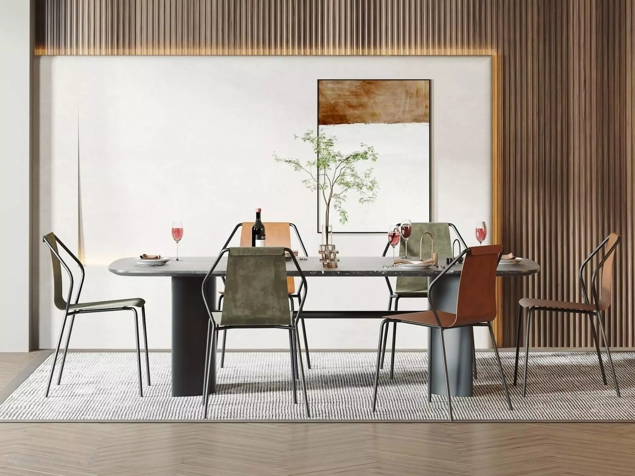 table and dining Modern combination 3D model_0