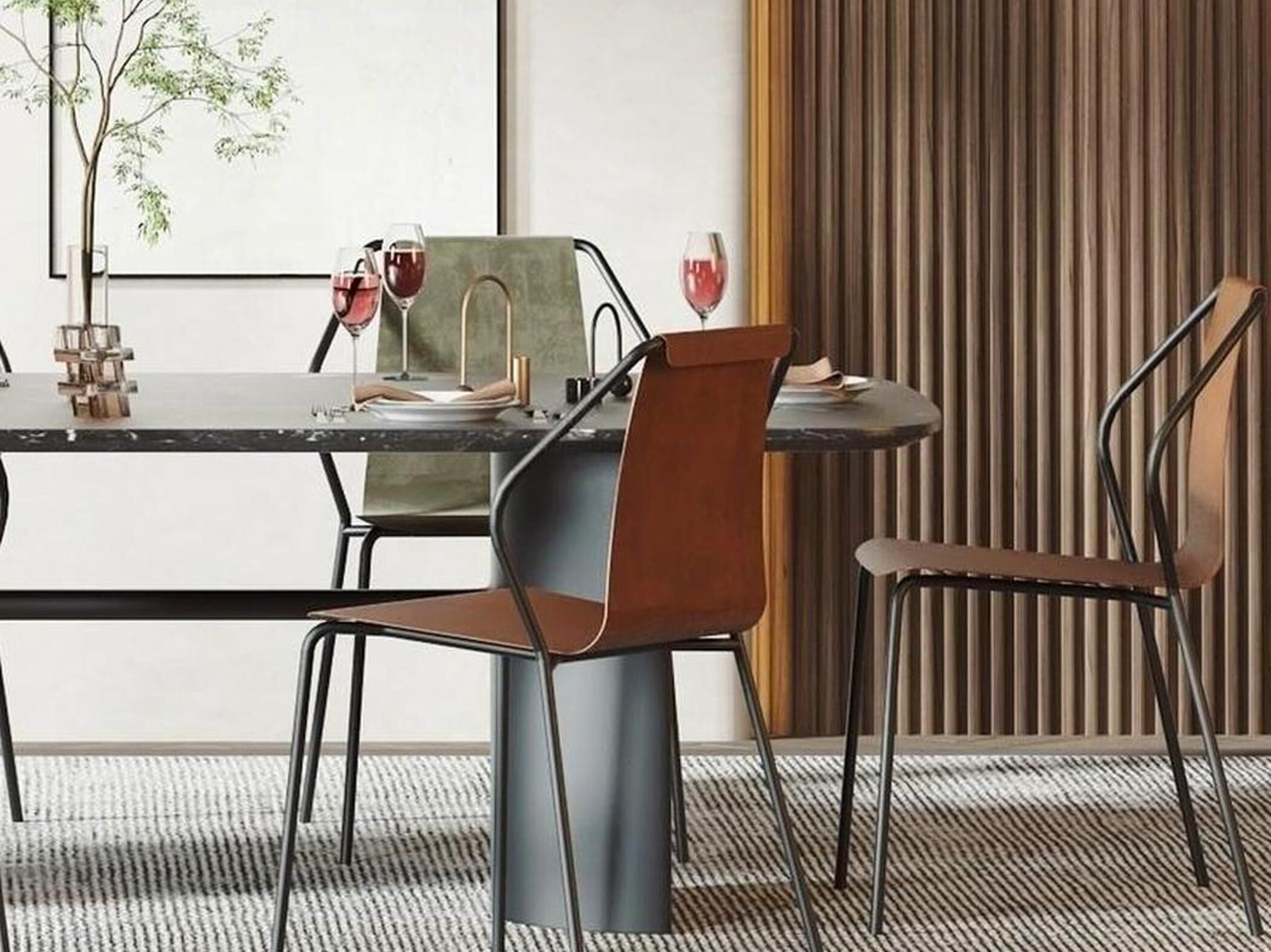 table and dining Modern combination 3D model_1