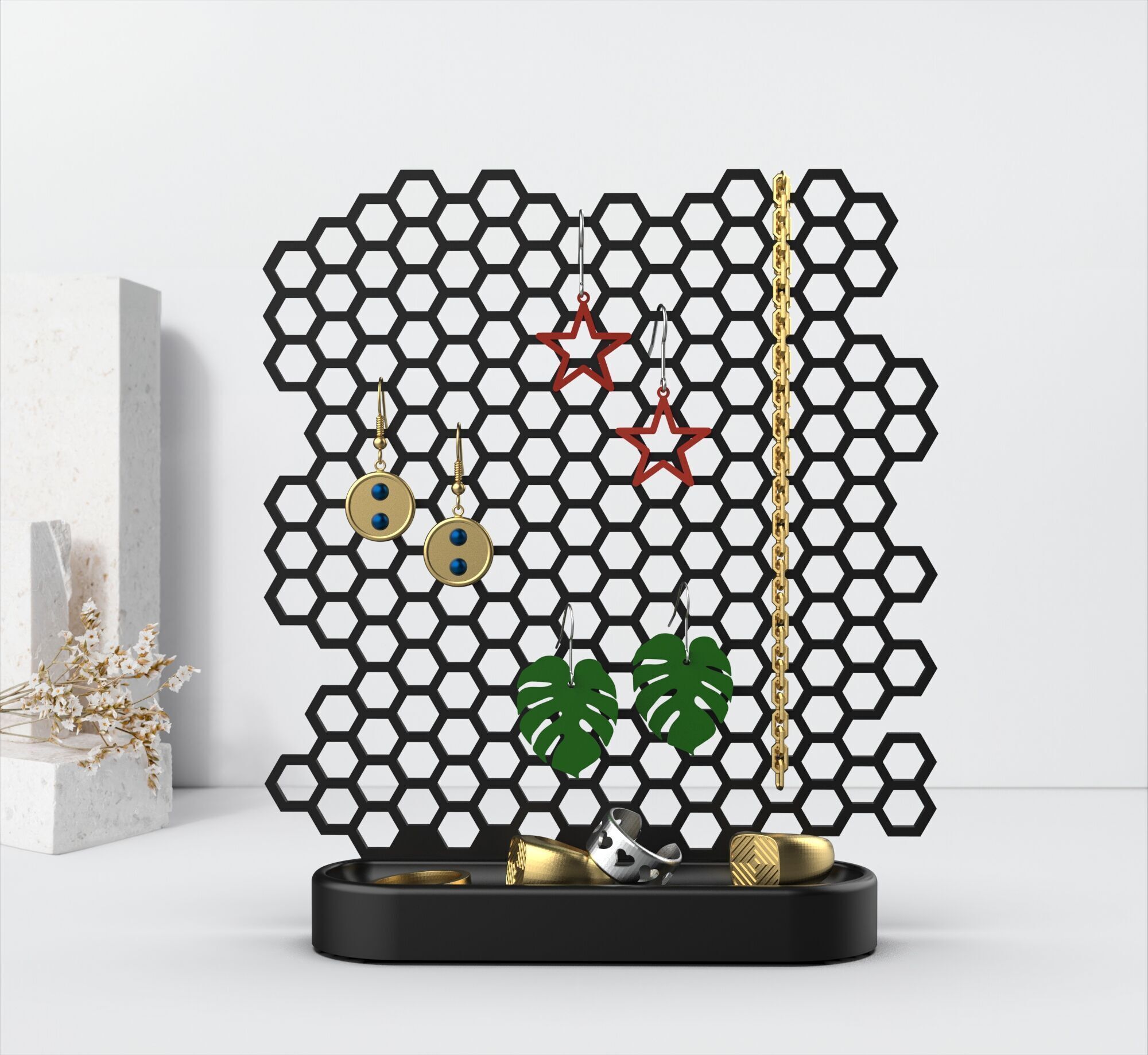 3D Honeycomb Jewelry Organizer 3D print model_5