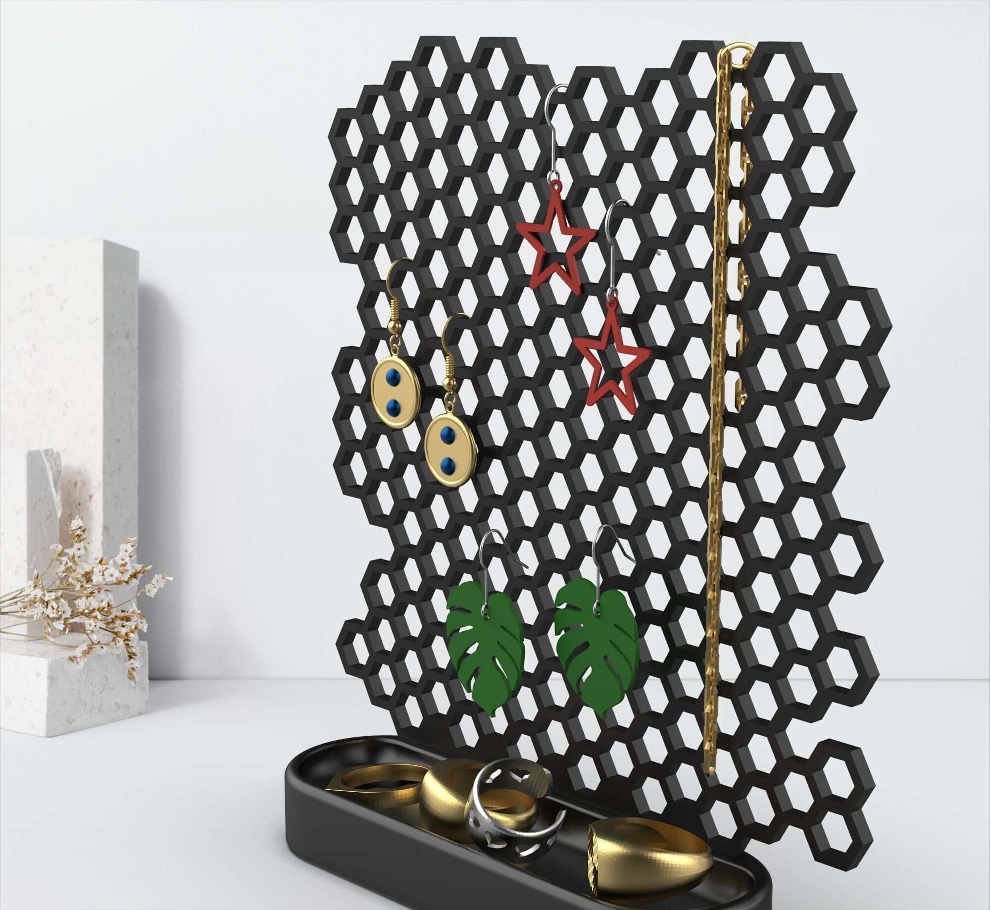 3D Honeycomb Jewelry Organizer 3D print model_4