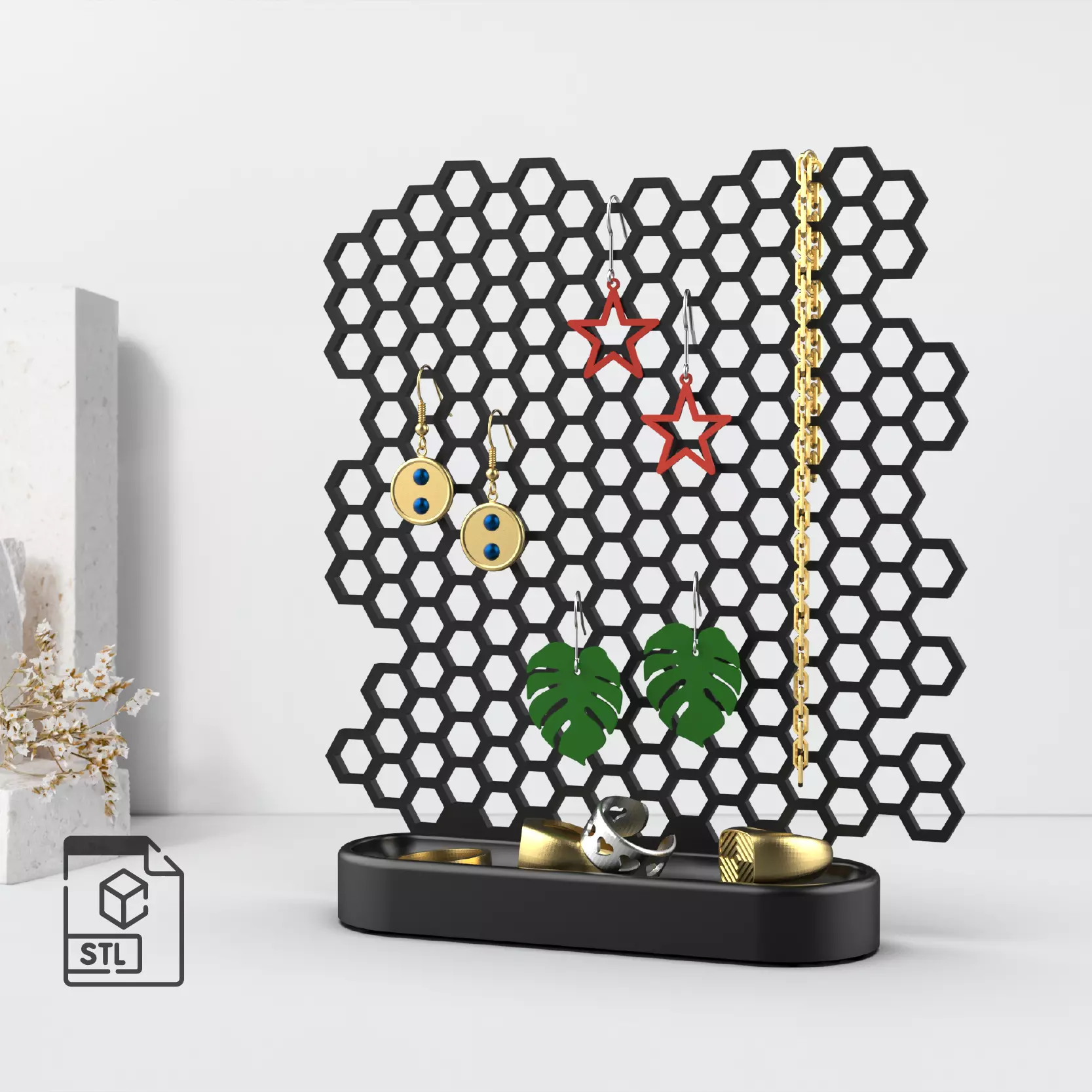 3D Honeycomb Jewelry Organizer 3D print model_0