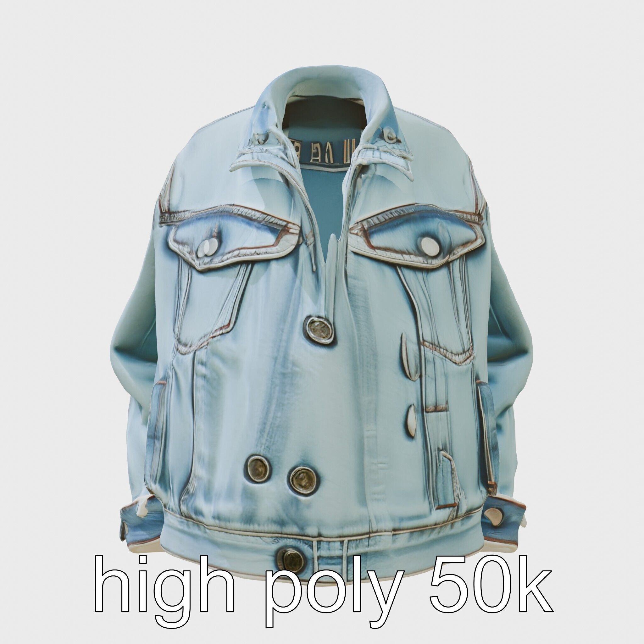 Stylish Denim Jacket with Distressed Features and Stud Accents Low-poly 3D model_18