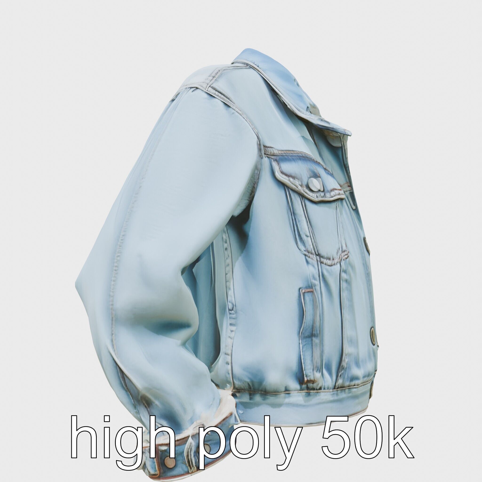 Stylish Denim Jacket with Distressed Features and Stud Accents Low-poly 3D model_8