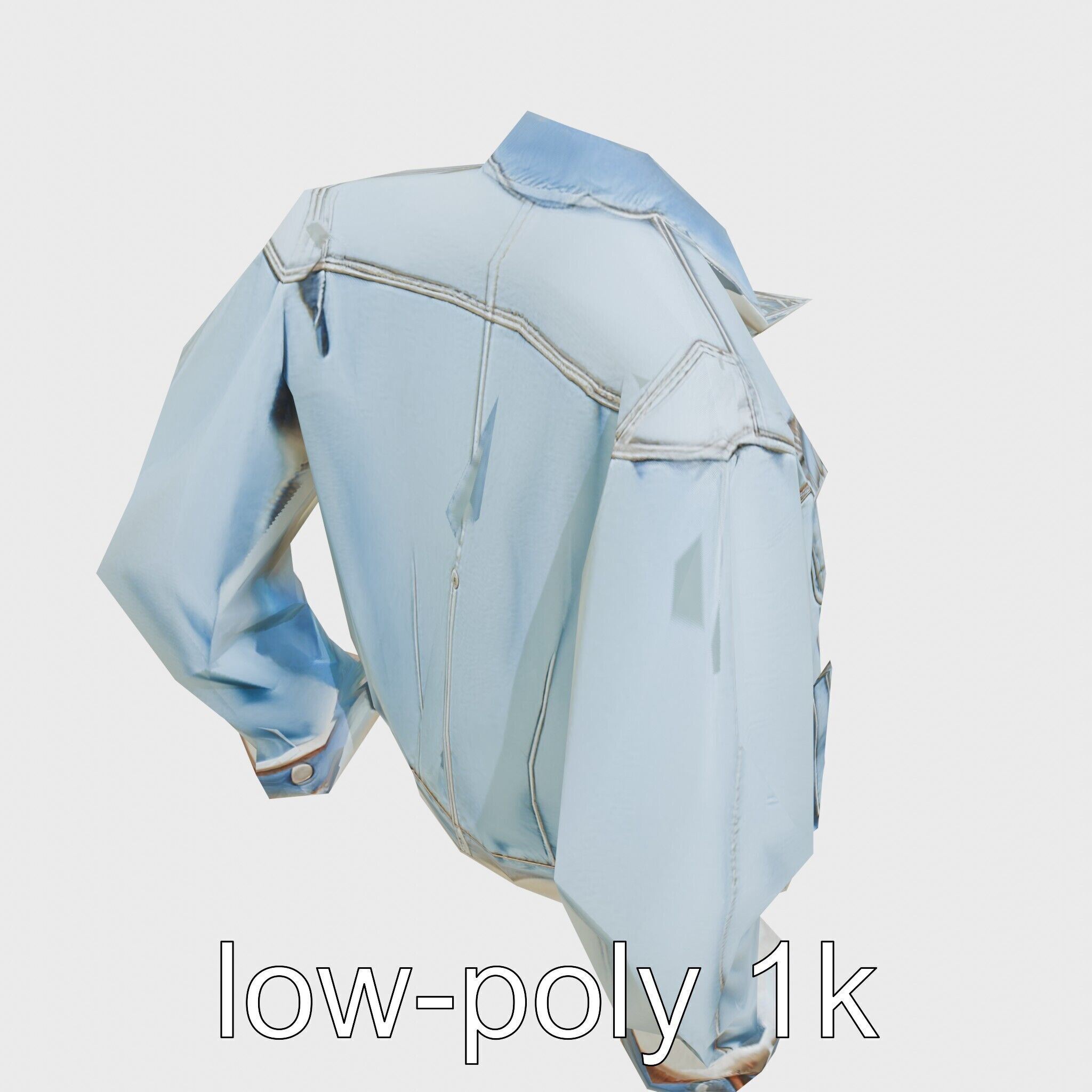 Stylish Denim Jacket with Distressed Features and Stud Accents Low-poly 3D model_13