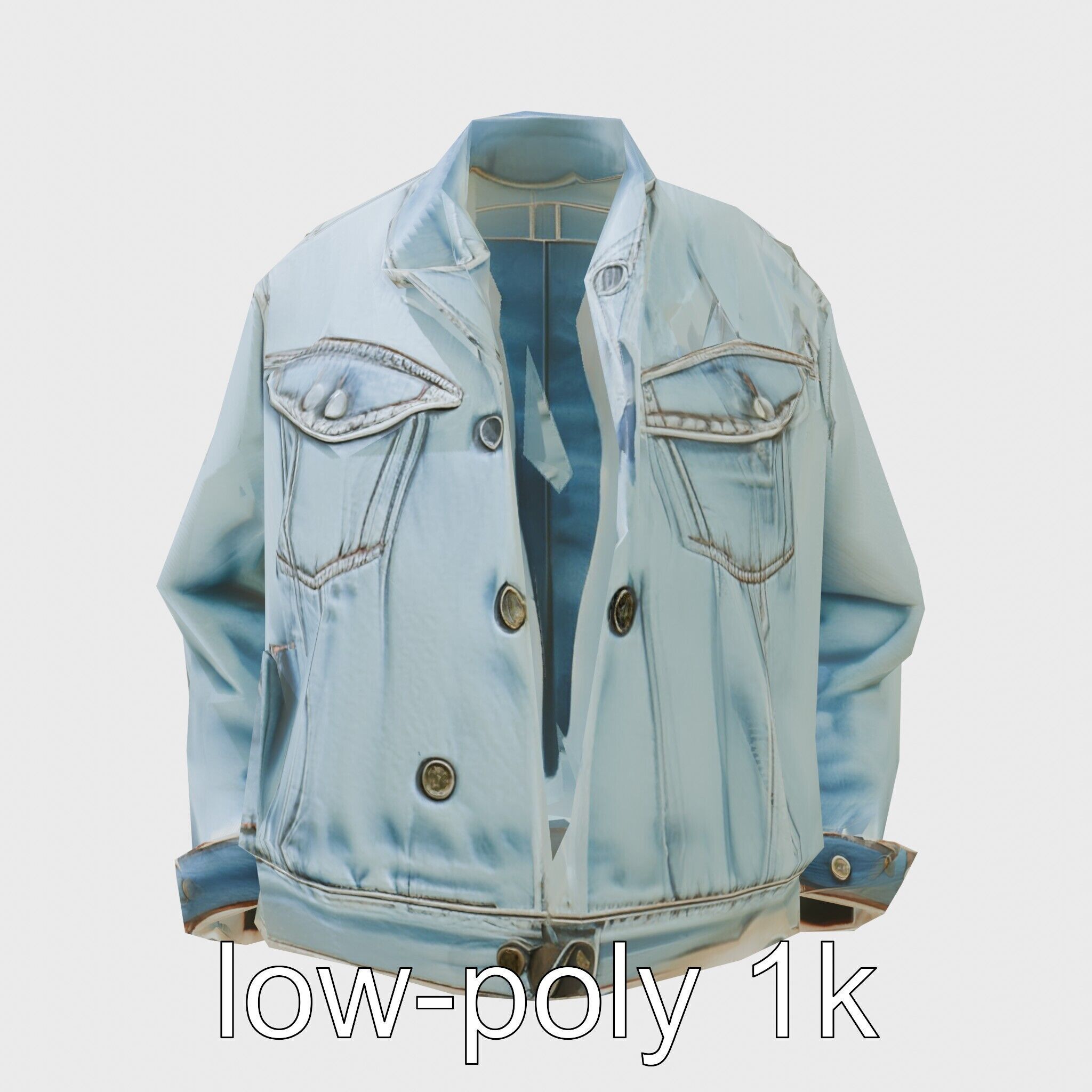 Stylish Denim Jacket with Distressed Features and Stud Accents Low-poly 3D model_7