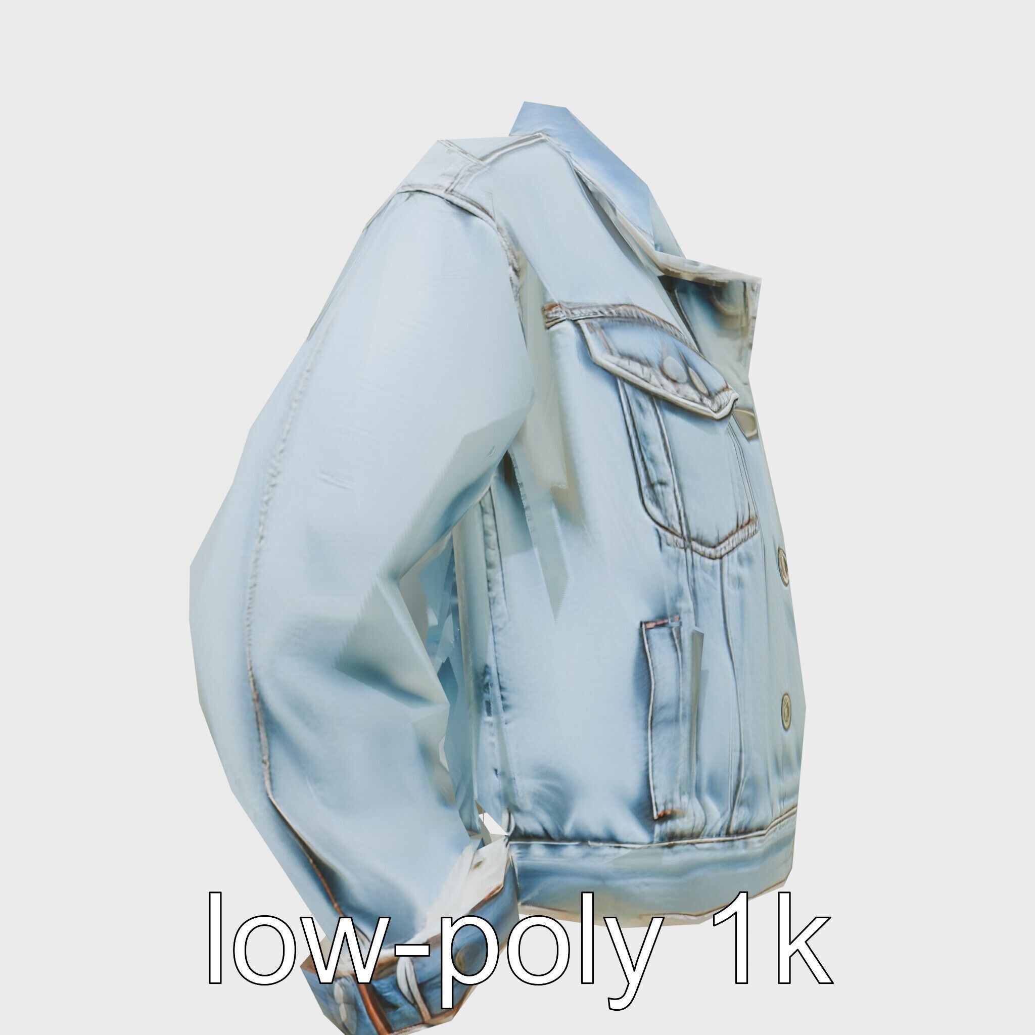 Stylish Denim Jacket with Distressed Features and Stud Accents Low-poly 3D model_27
